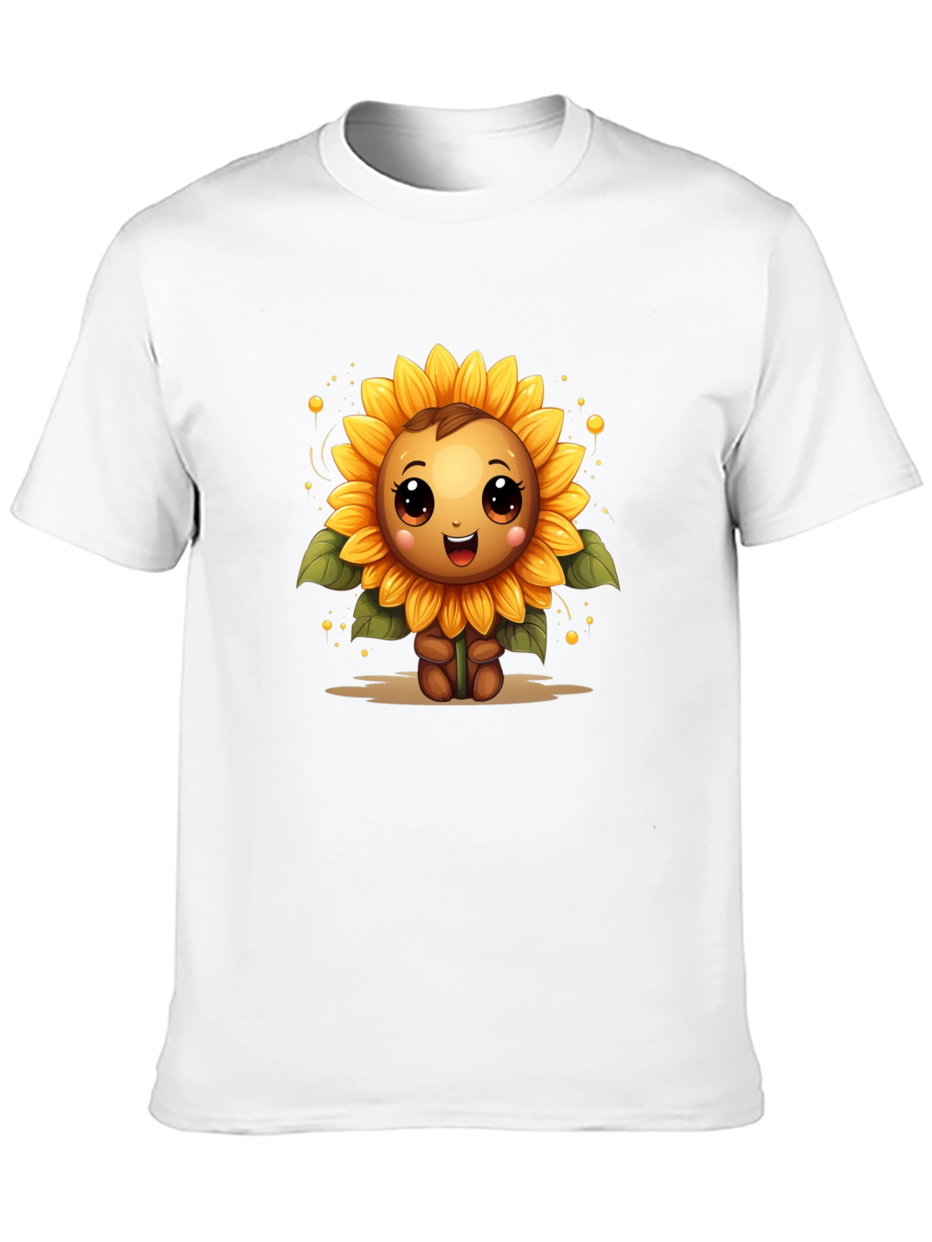 Cute Sunflower Character Black T-Shirt