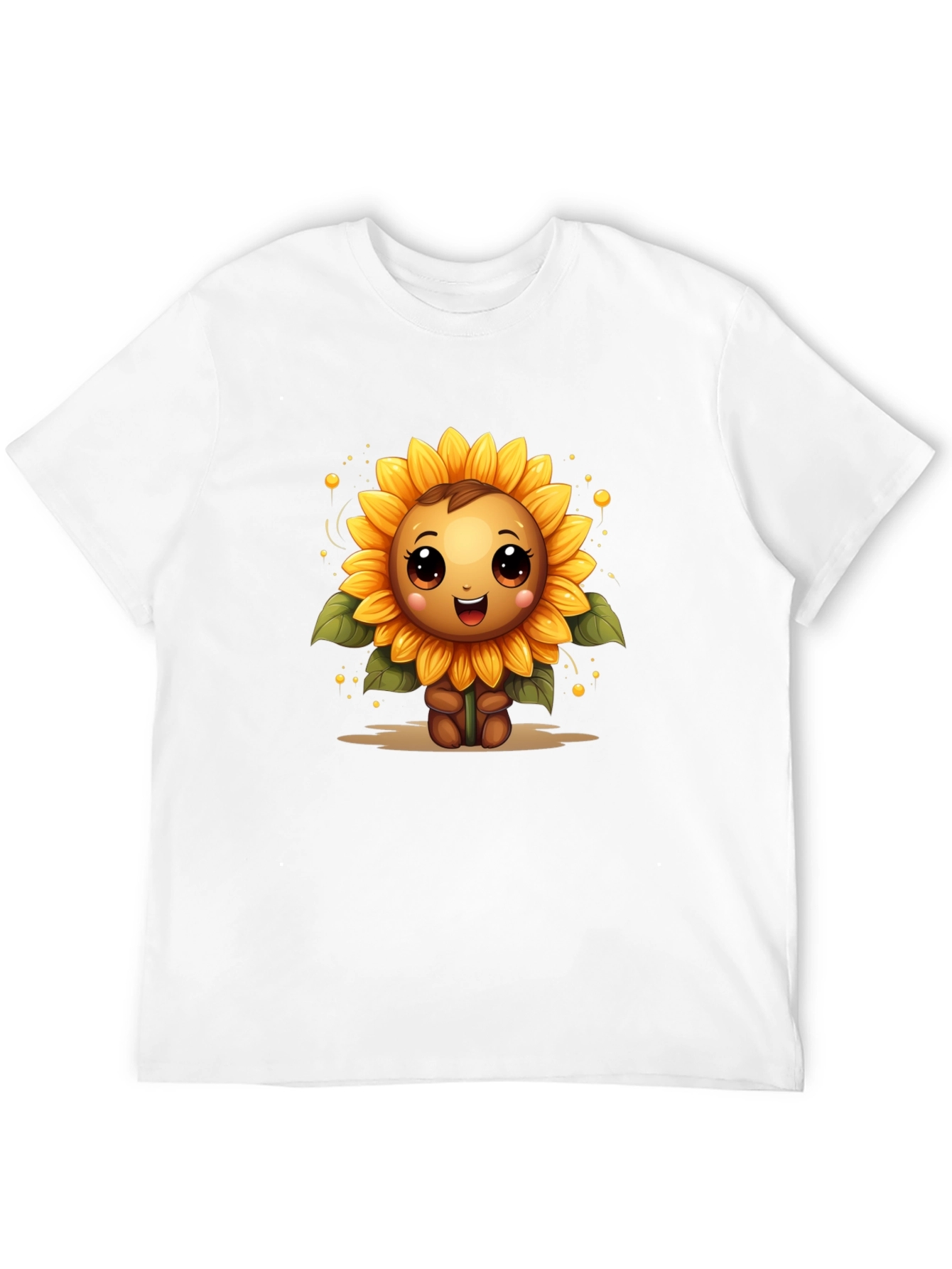 Cute Sunflower Character Black T-Shirt
