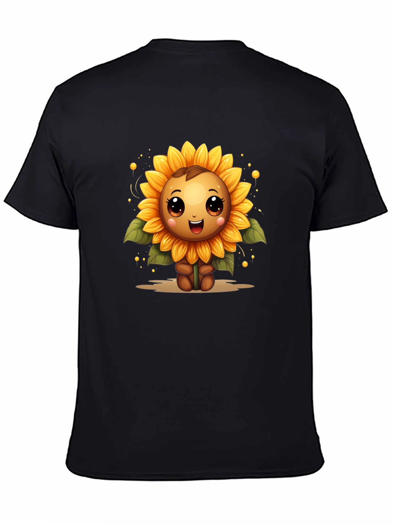 Cute Sunflower Character Black T-Shirt