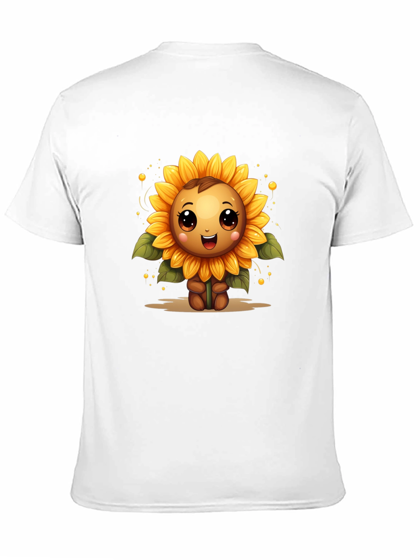 Cute Sunflower Character Black T-Shirt
