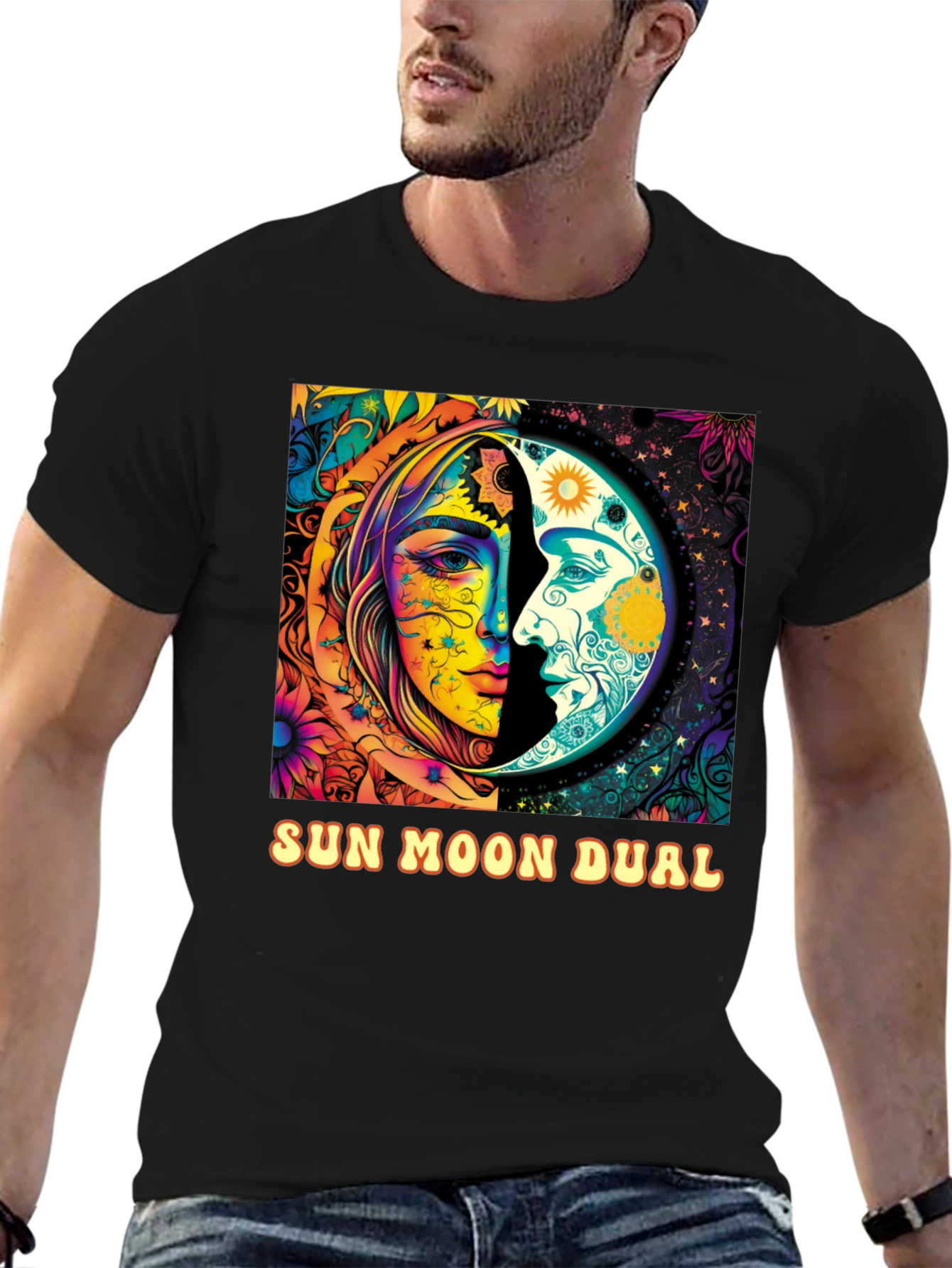 Sun Moon Dual Graphic Tee - Celestial Design