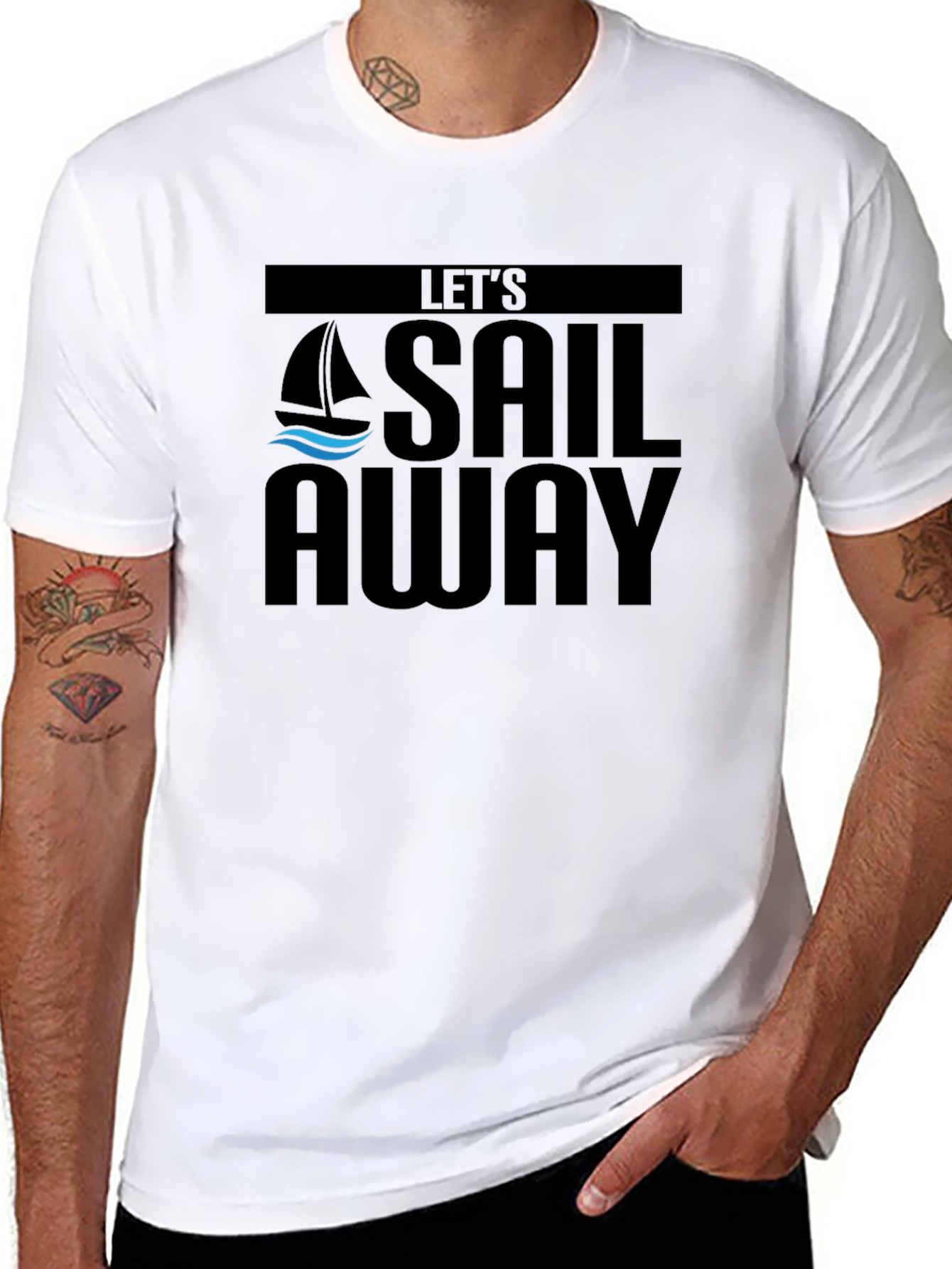 Lets Sail Away Graphic Tee - Black Cotton T-Shirt