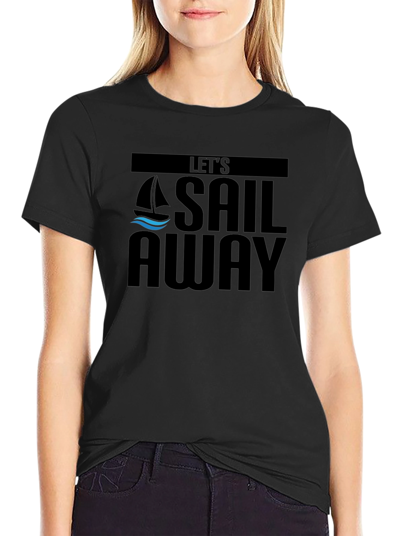 Lets Sail Away Graphic Tee - Black Cotton T-Shirt