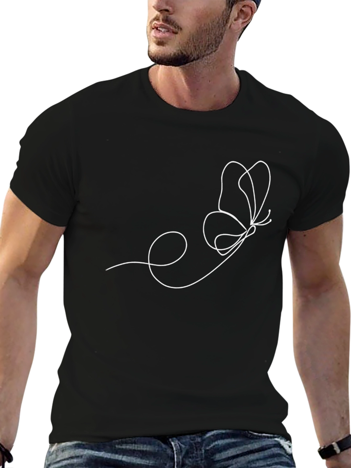 Butterfly Line Art Black T-Shirt