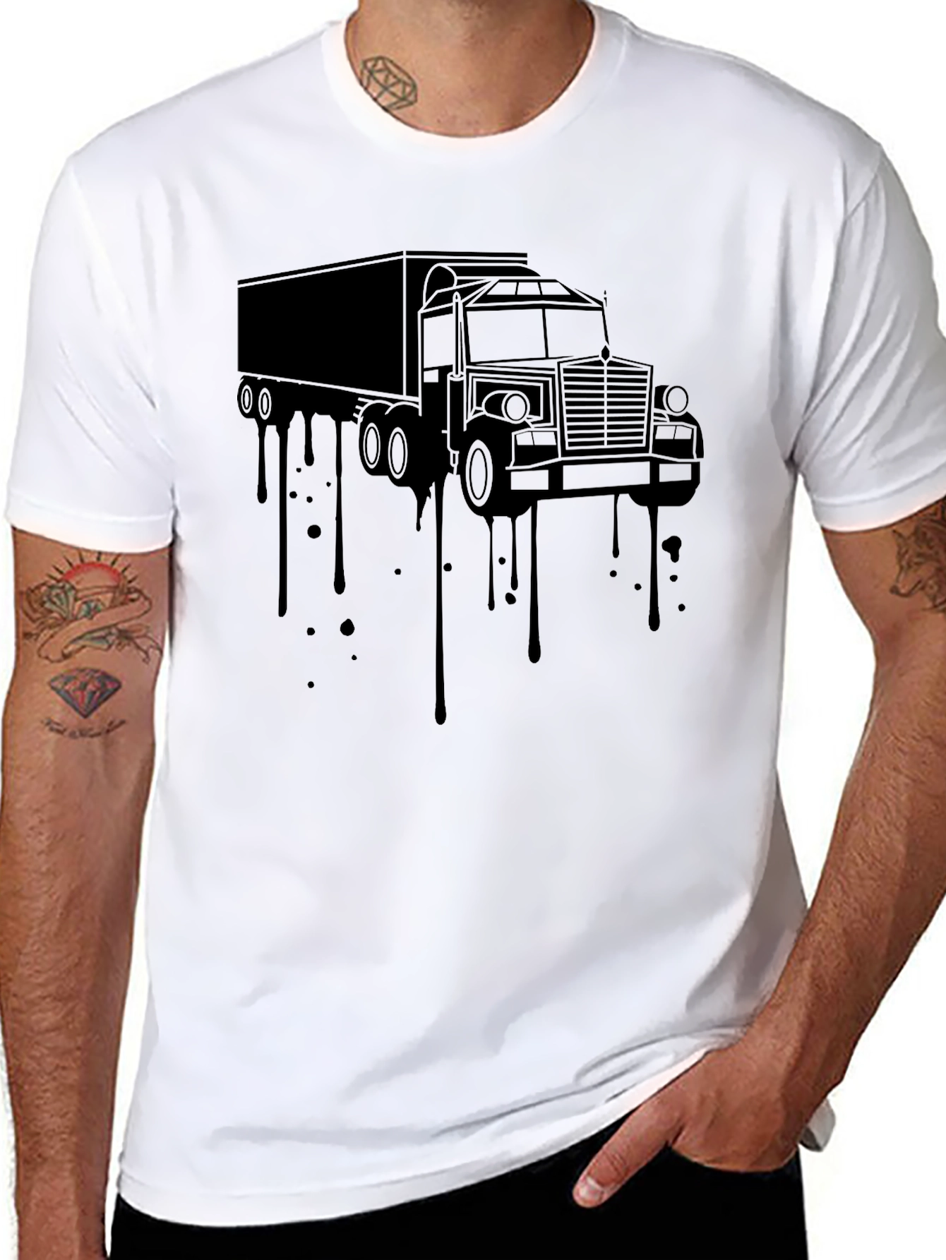 Truck Drip Graphic Tee - Black Cotton