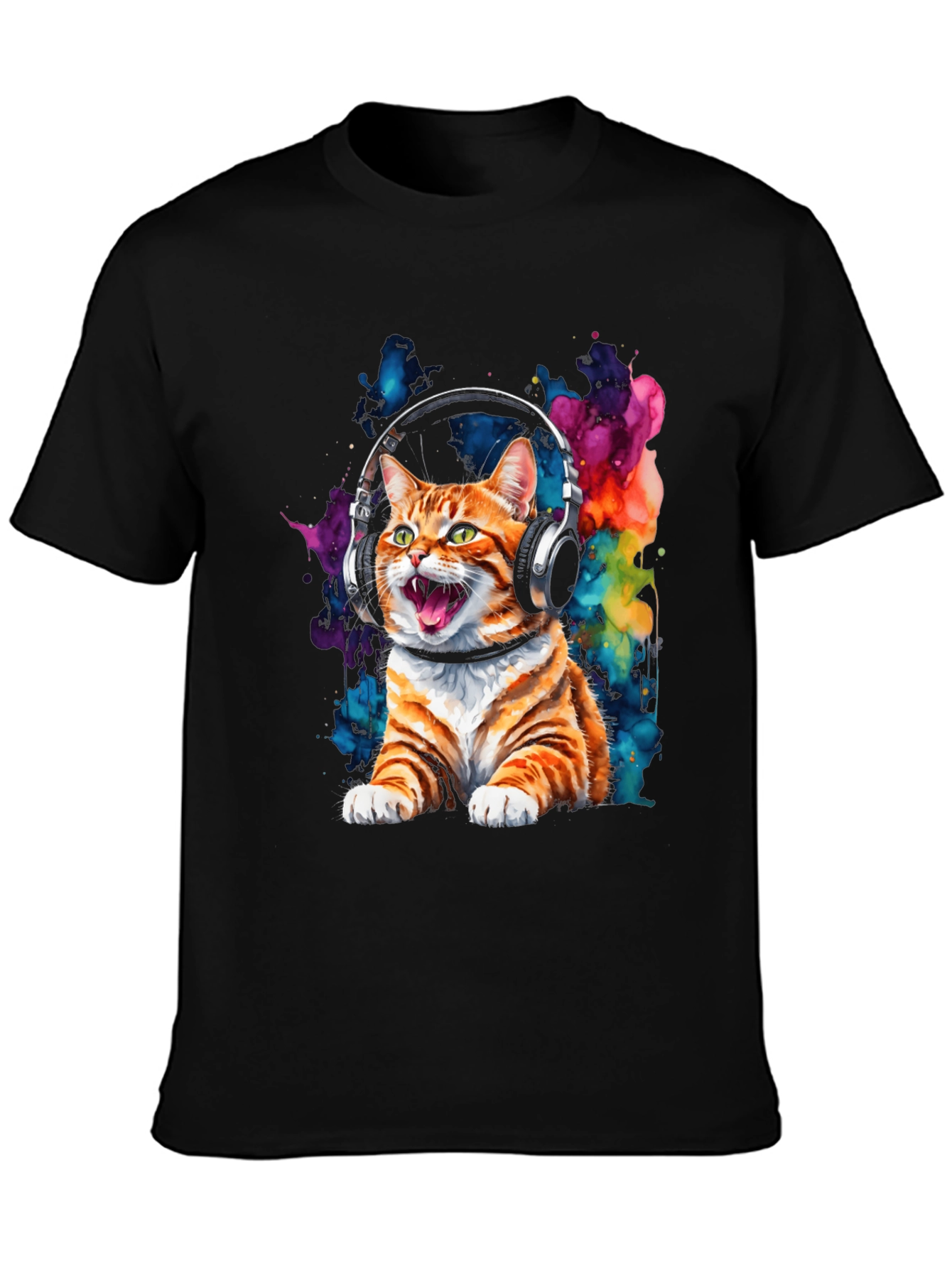 Cat DJ Graphic Tee - Cool Feline in Headphones