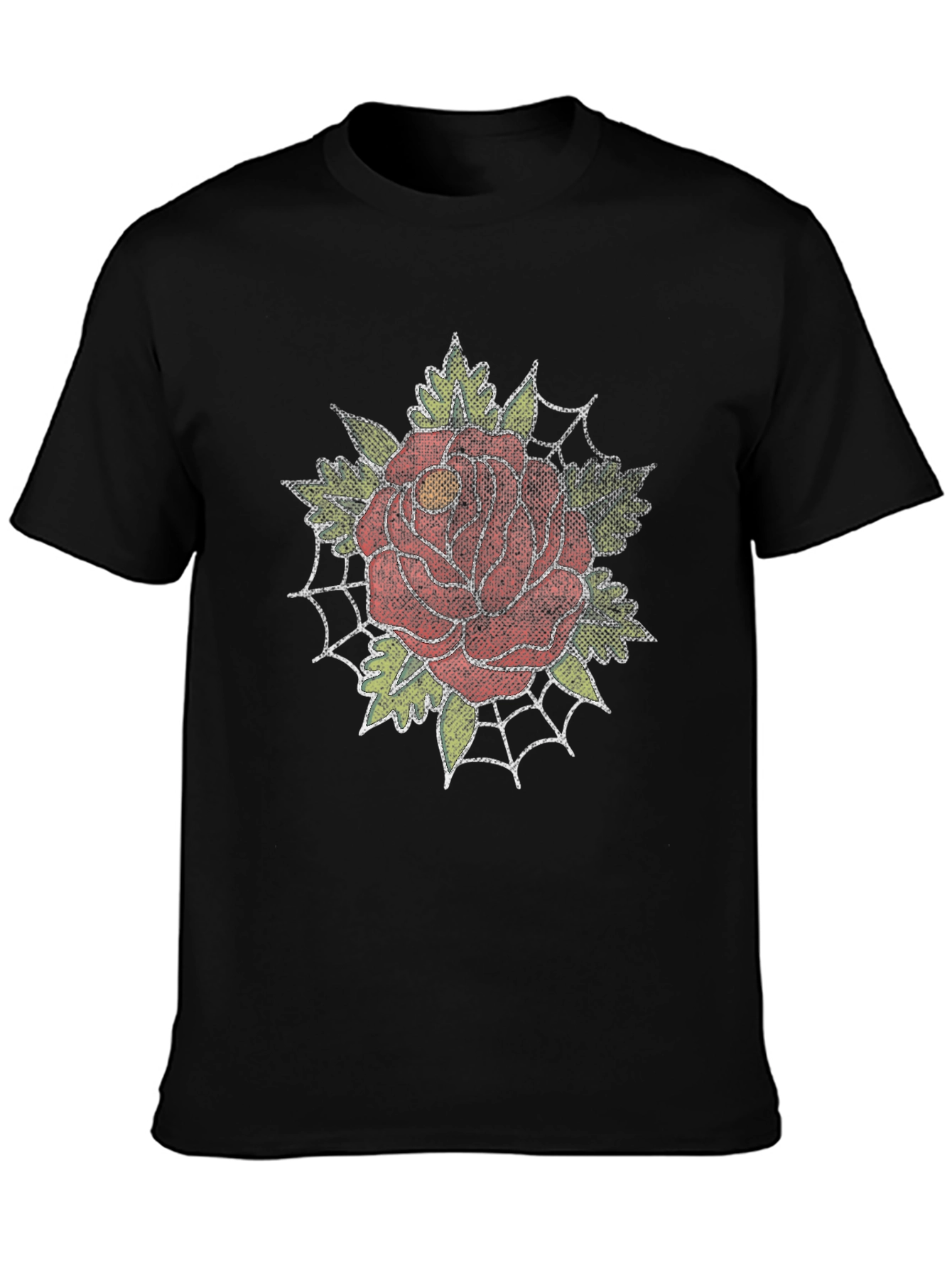 Rose and Spiderweb Graphic Tee - Classic Tattoo Style