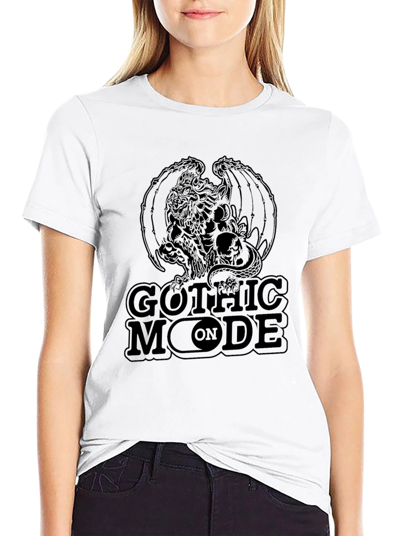 Gothic Mode On Black Graphic T-Shirt