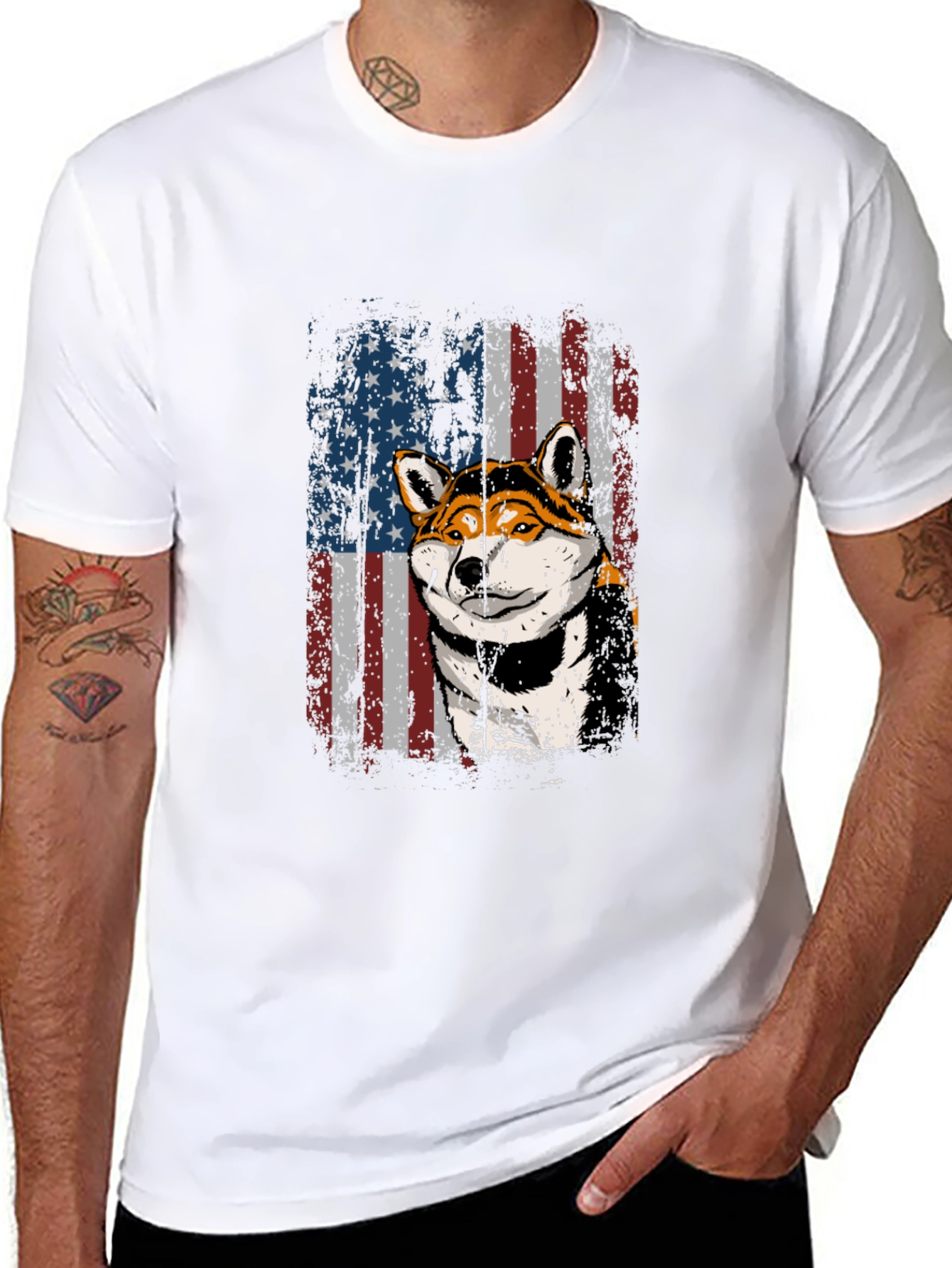 American Shiba Inu Flag Graphic Tee