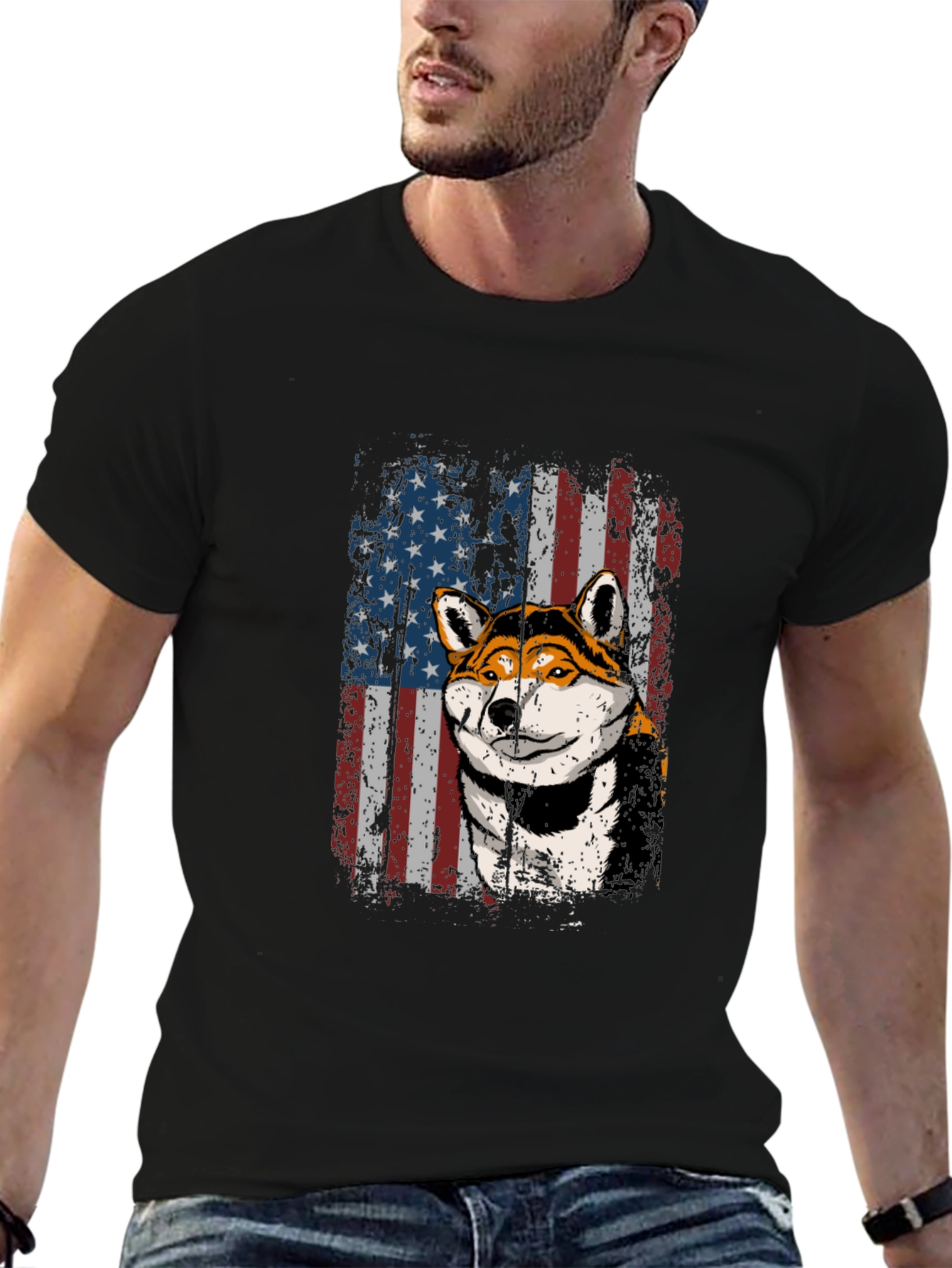 American Shiba Inu Flag Graphic Tee