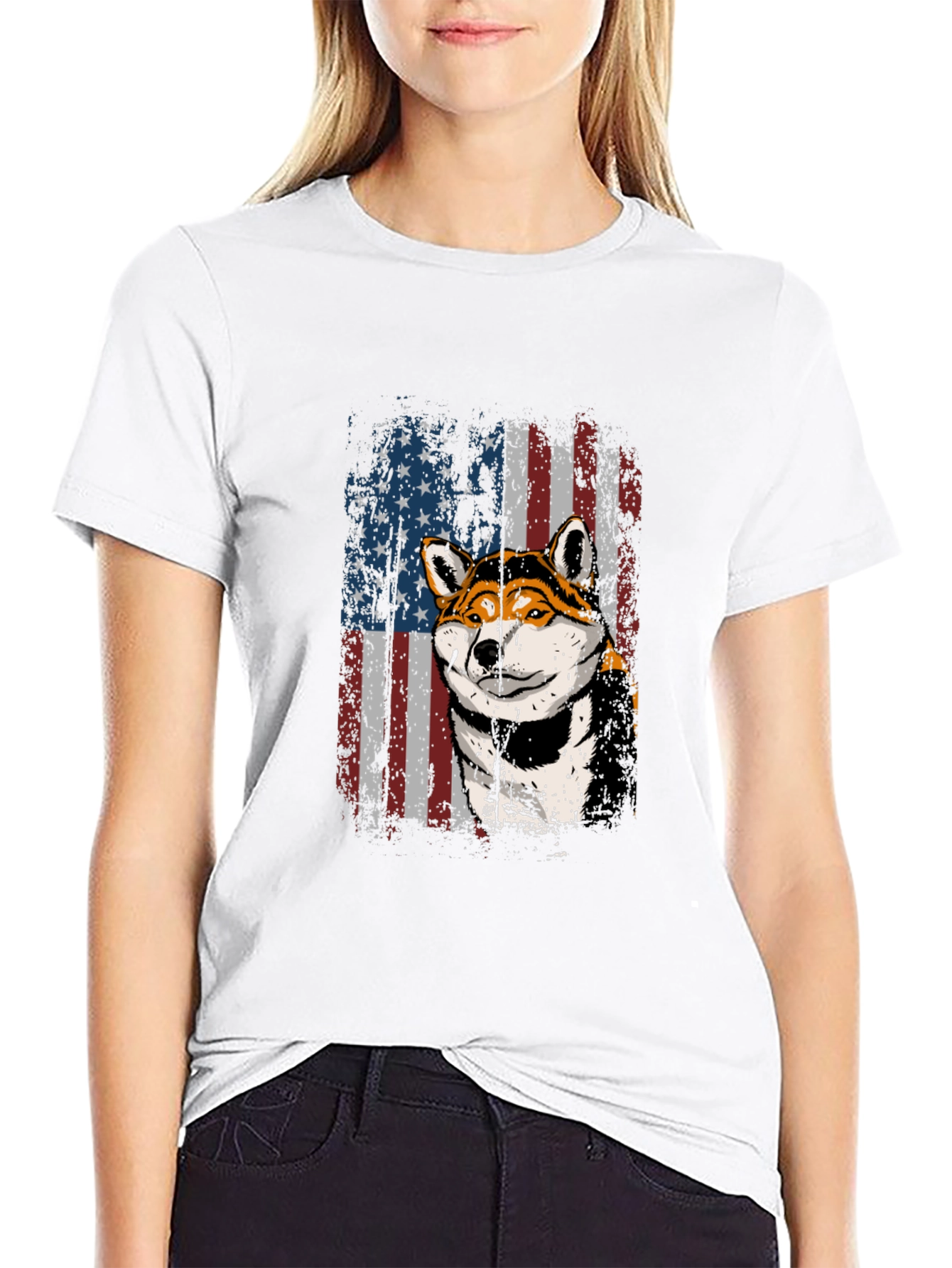 American Shiba Inu Flag Graphic Tee