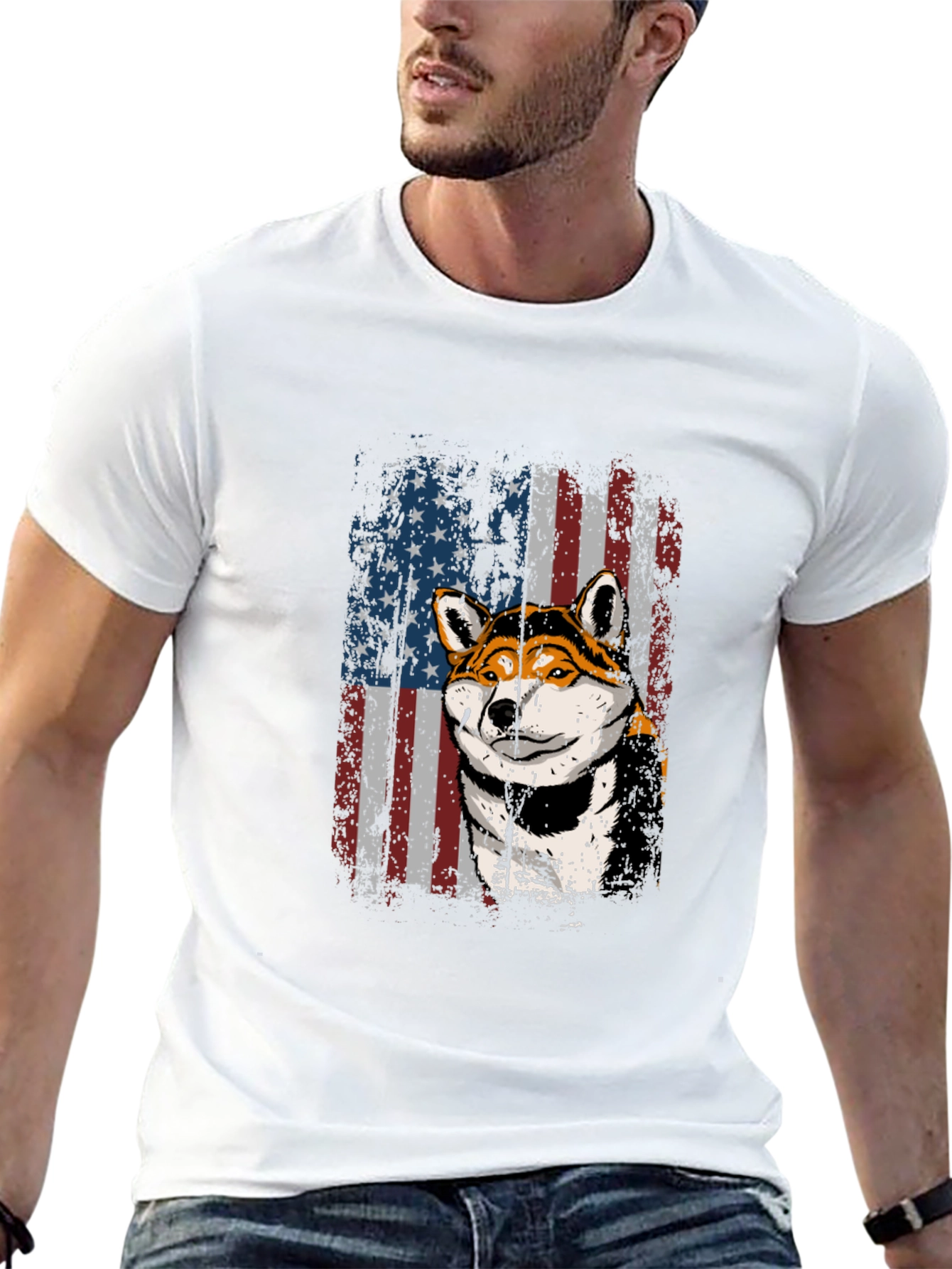 American Shiba Inu Flag Graphic Tee