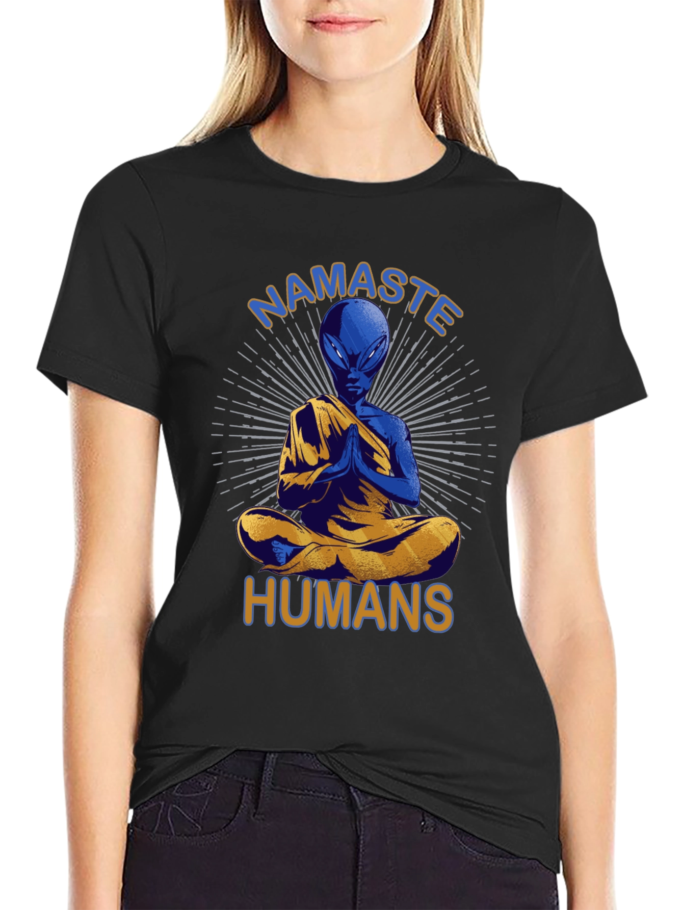 Namaste Alien T-Shirt - Meditating Extraterrestrial Tee
