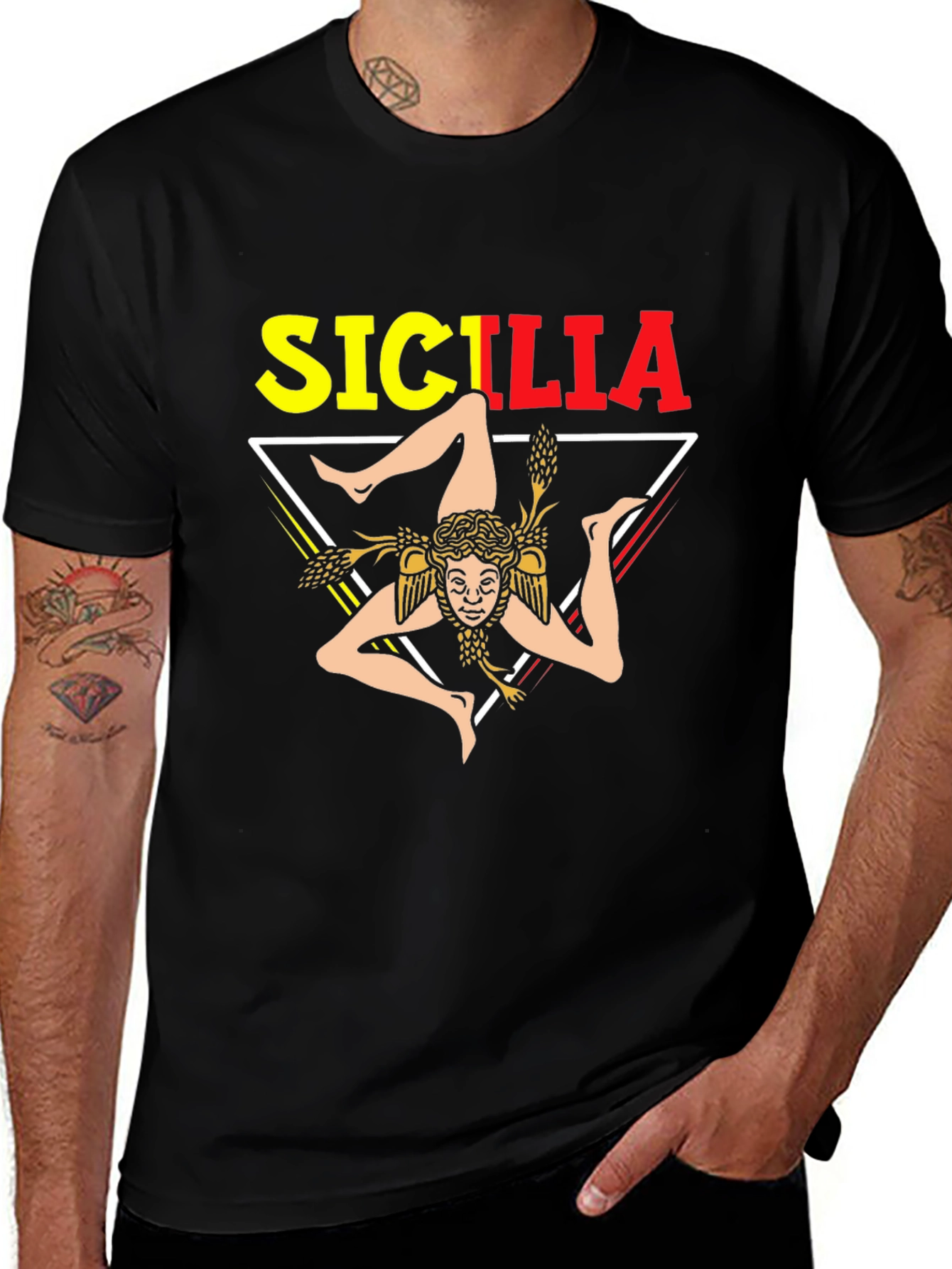 Sicilia Symbol T-Shirt - Black Cotton Blend