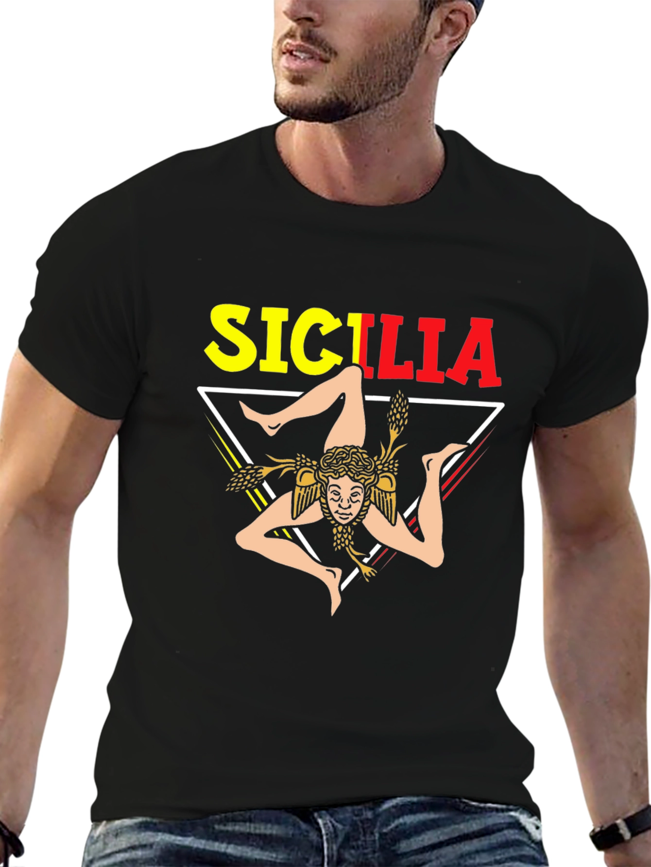Sicilia Symbol T-Shirt - Black Cotton Blend