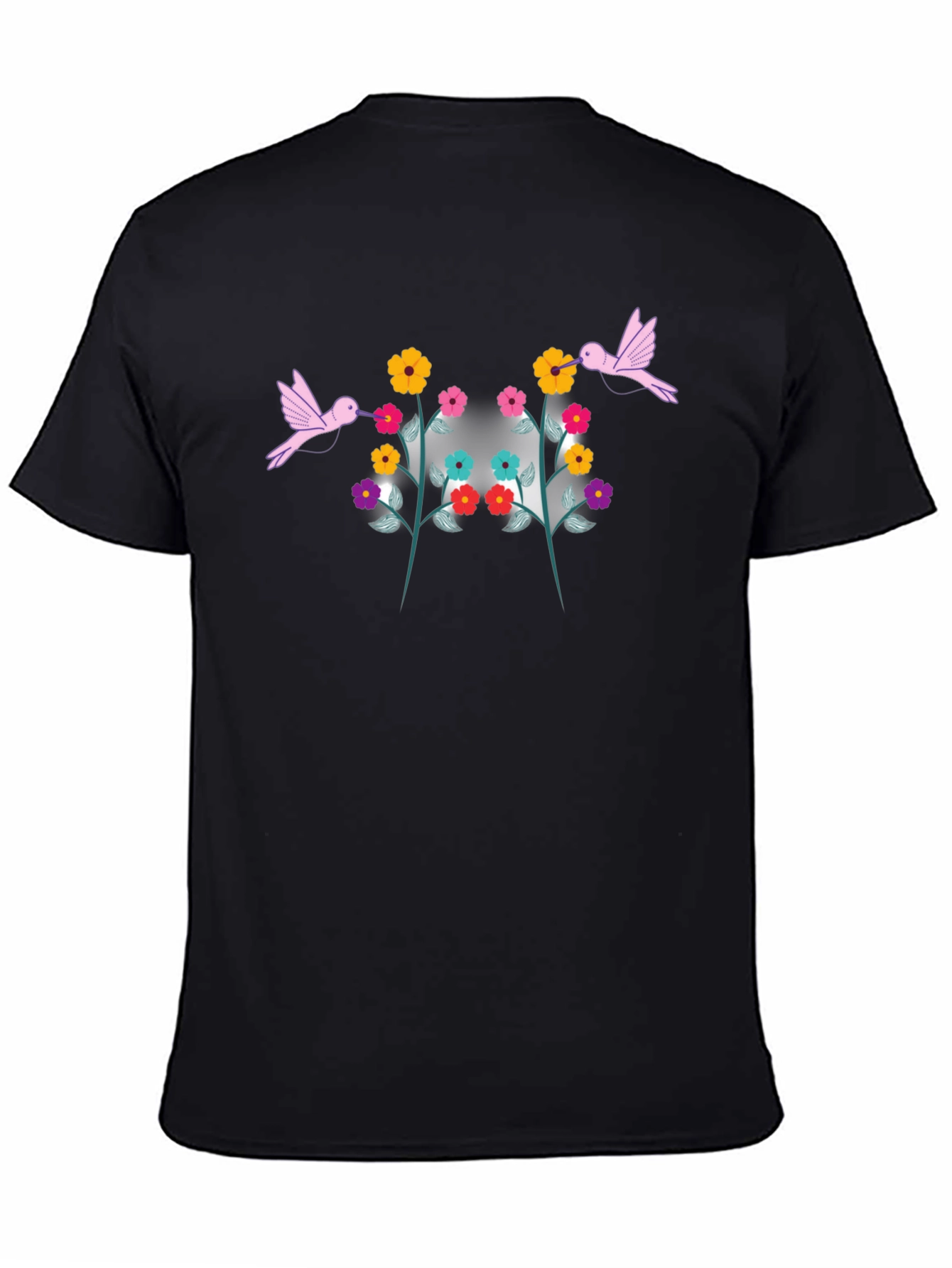 Floral Hummingbird Graphic Tee - Black