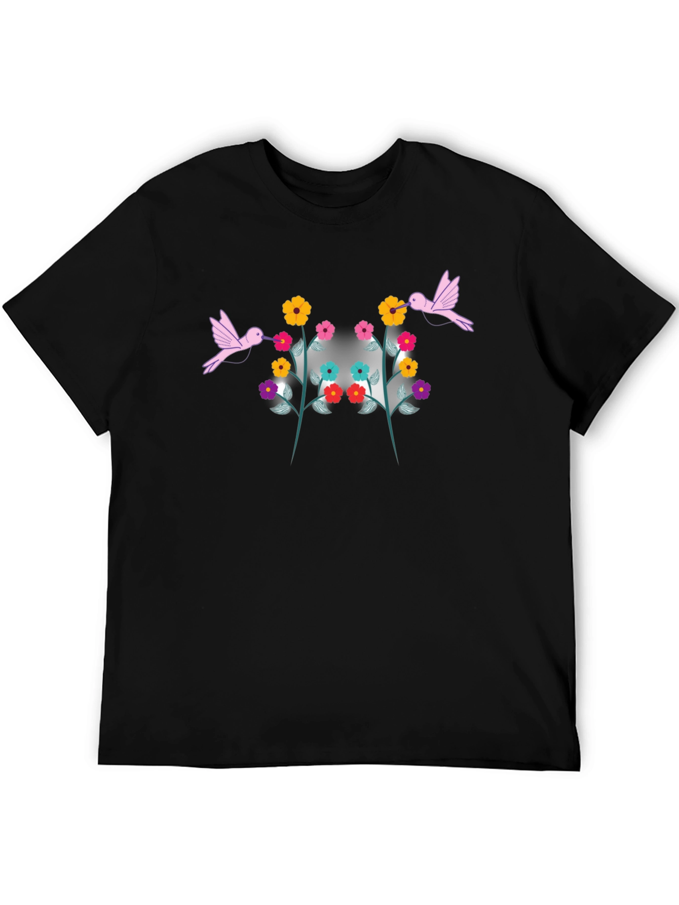 Floral Hummingbird Graphic Tee - Black