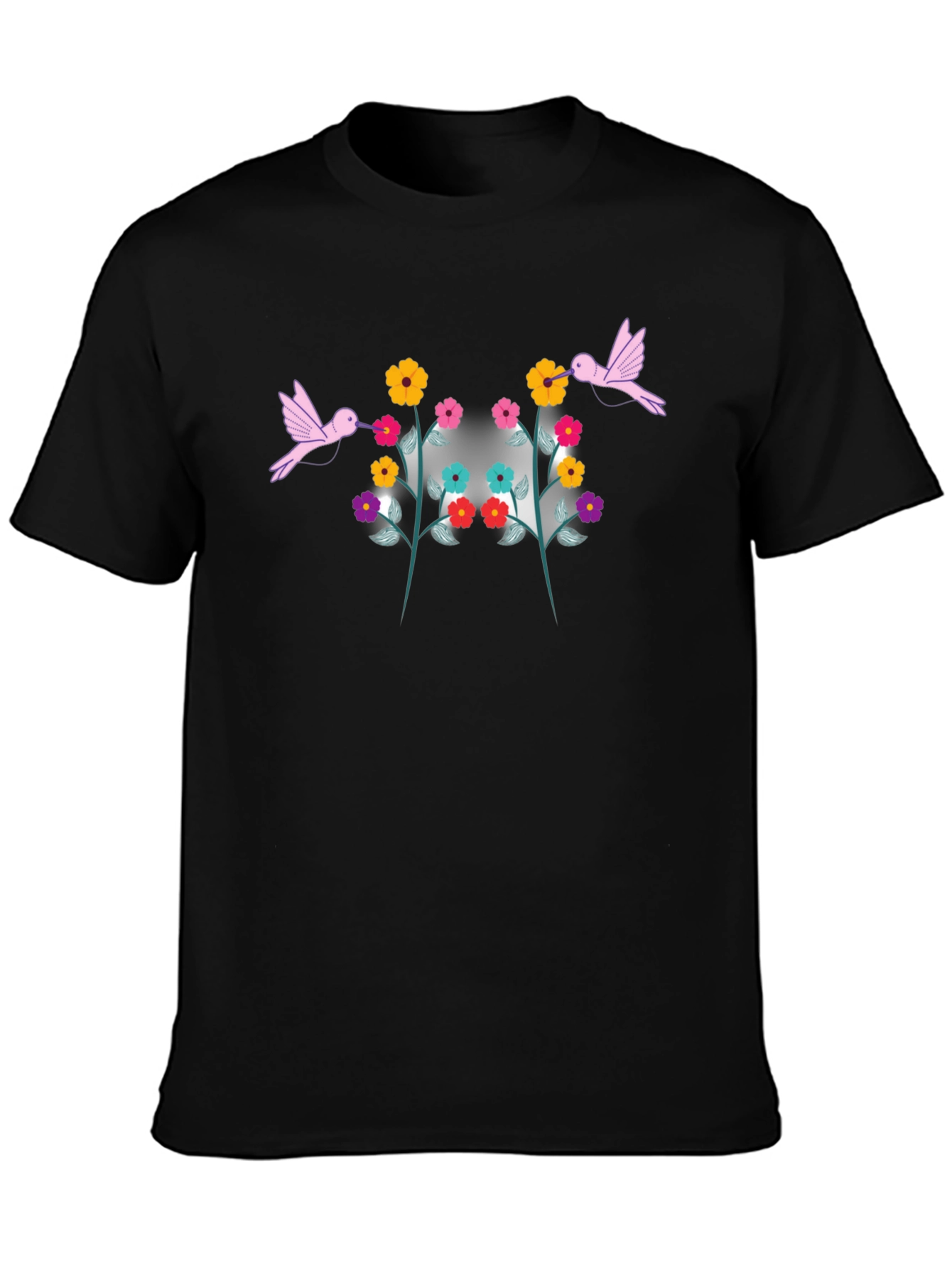 Floral Hummingbird Graphic Tee - Black