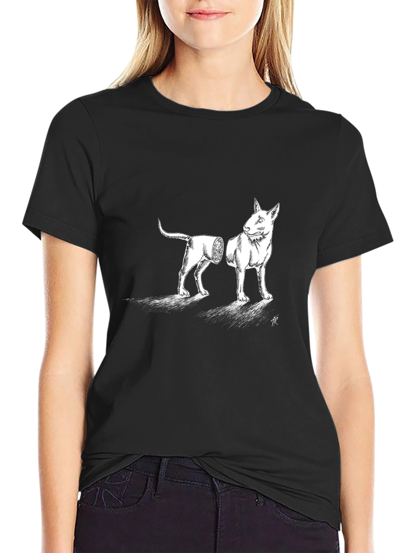 Surreal Bull Terrier Graphic Tee - Black Cotton Blend