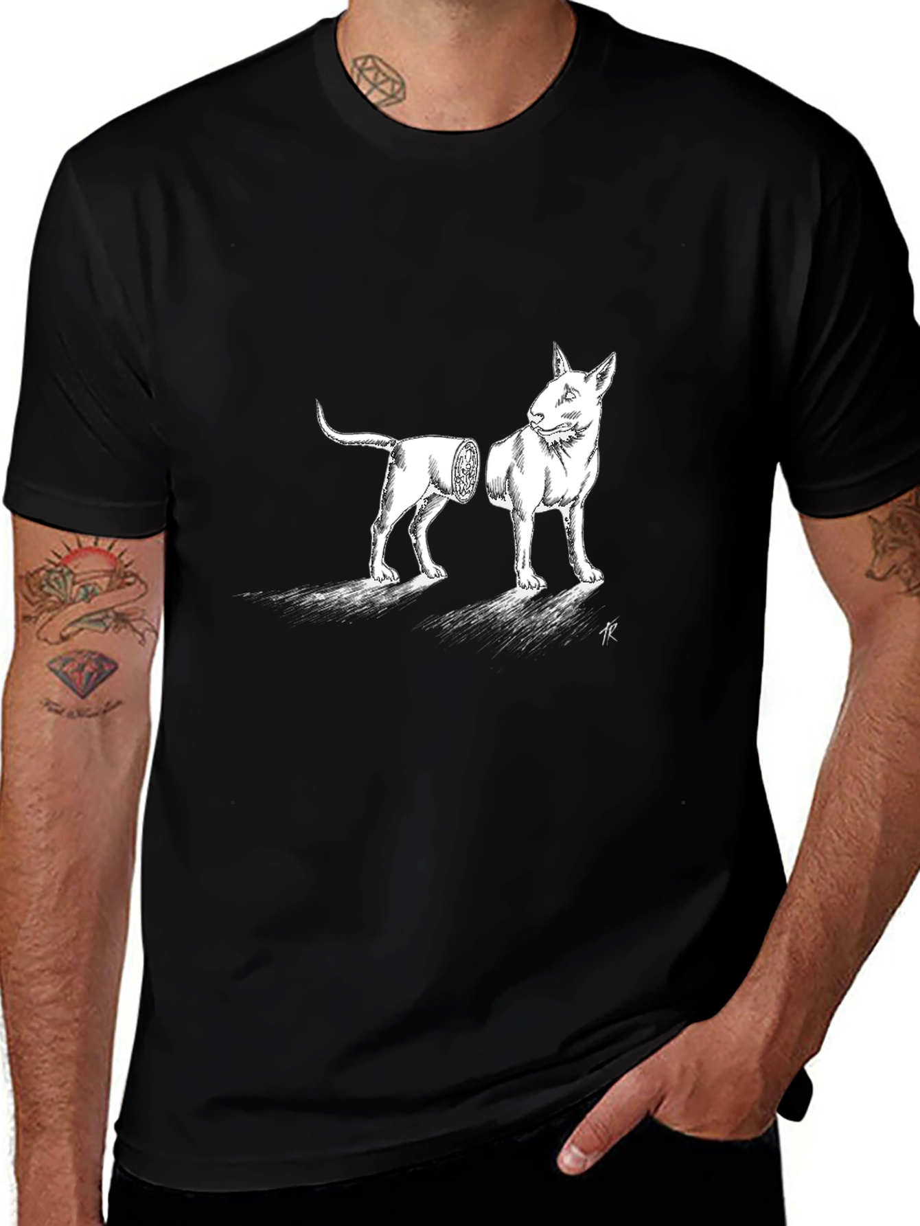Surreal Bull Terrier Graphic Tee - Black Cotton Blend