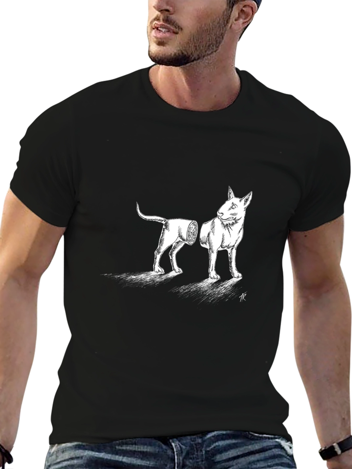 Surreal Bull Terrier Graphic Tee - Black Cotton Blend