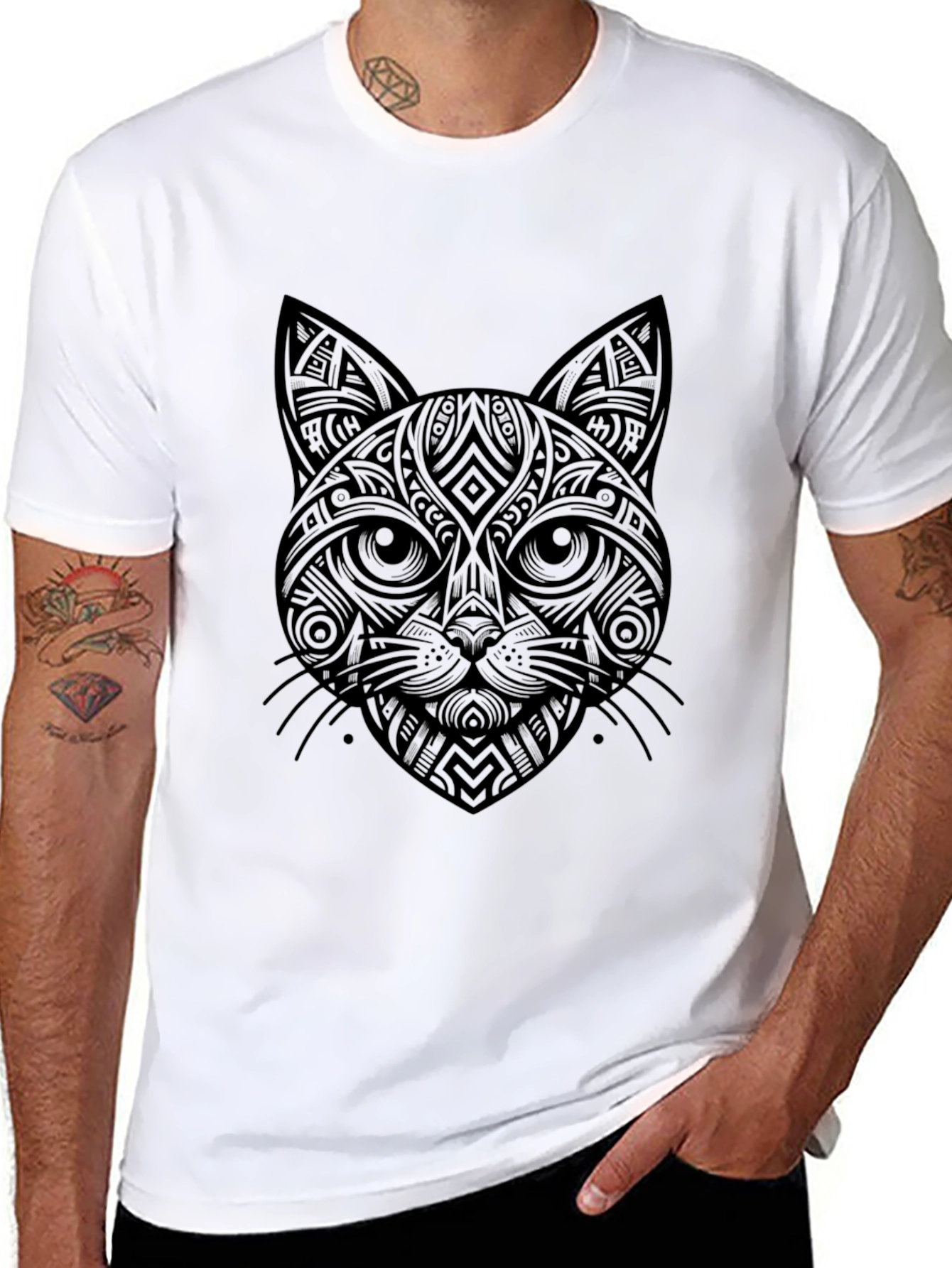 Mens Black Cat Graphic Print T-Shirt