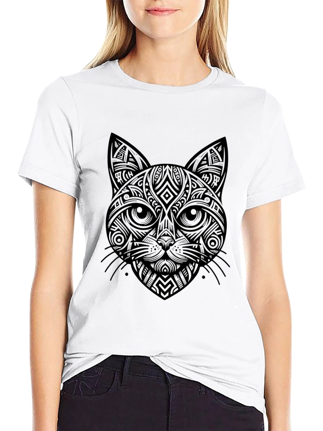 Mens Black Cat Graphic Print T-Shirt