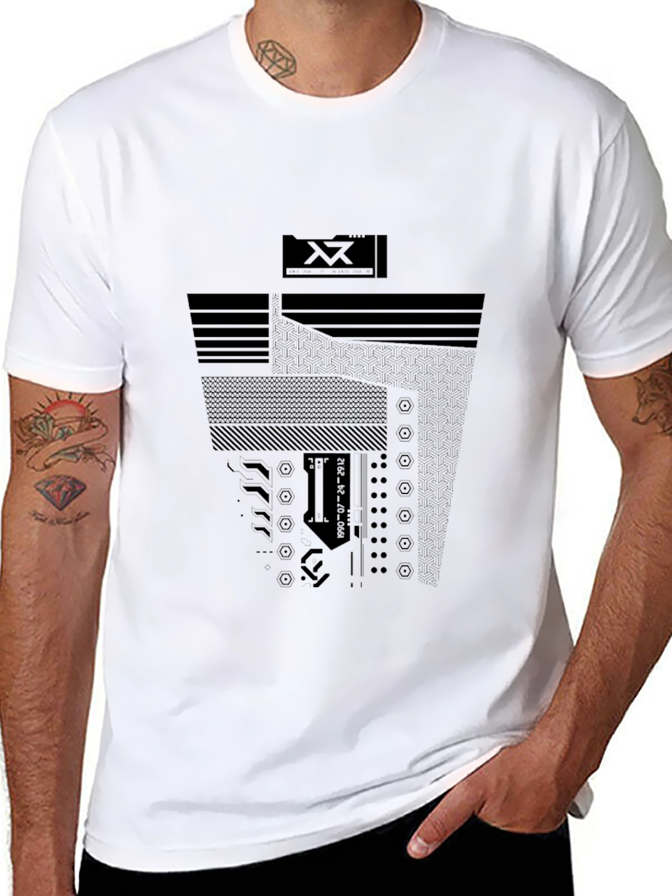 Abstract Tech Print Mens Black T-Shirt