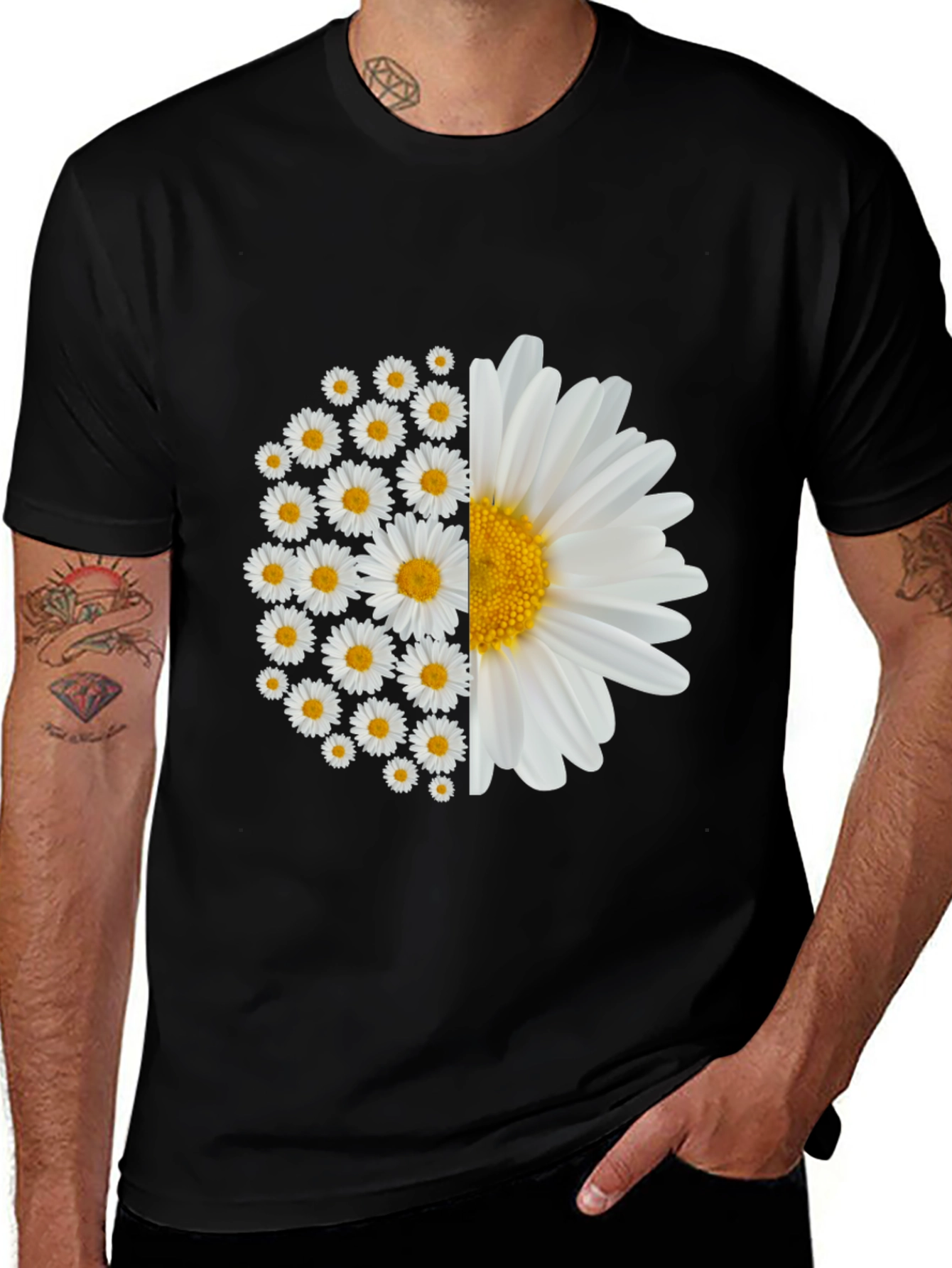 Daisy Flower Graphic Tee - Black Cotton Blend