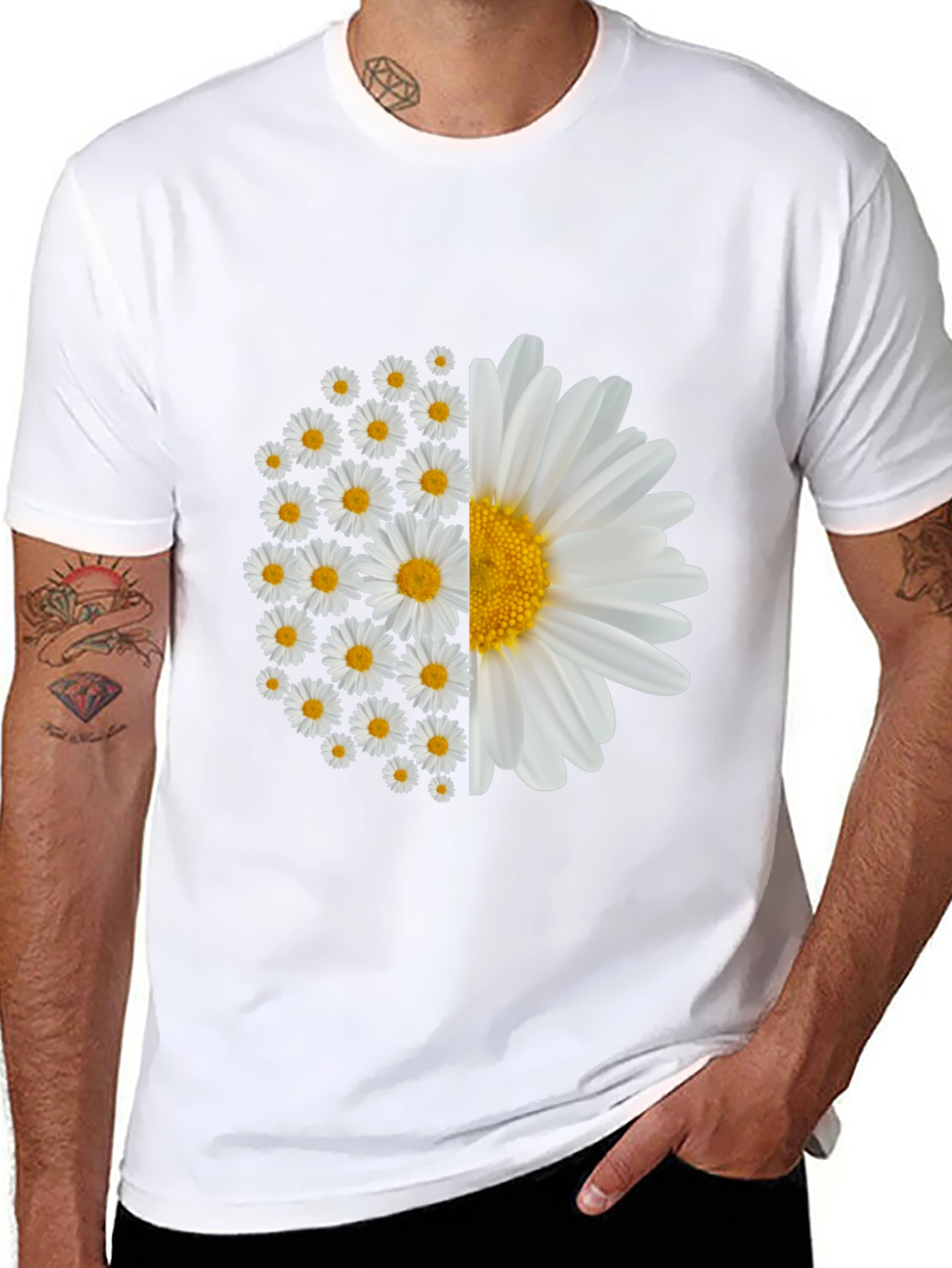 Daisy Flower Graphic Tee - Black Cotton Blend
