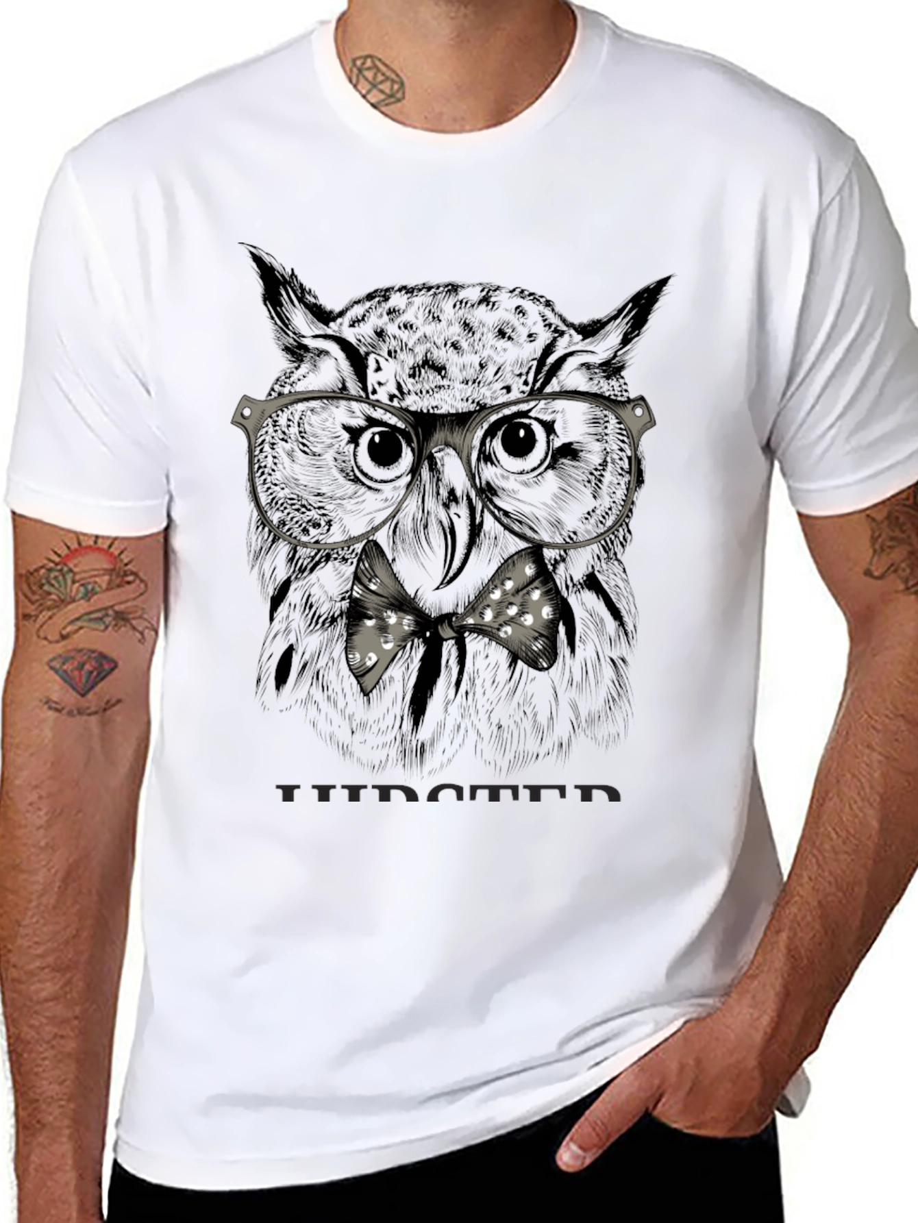Hipster Owl Graphic T-Shirt - Mens Black Tee