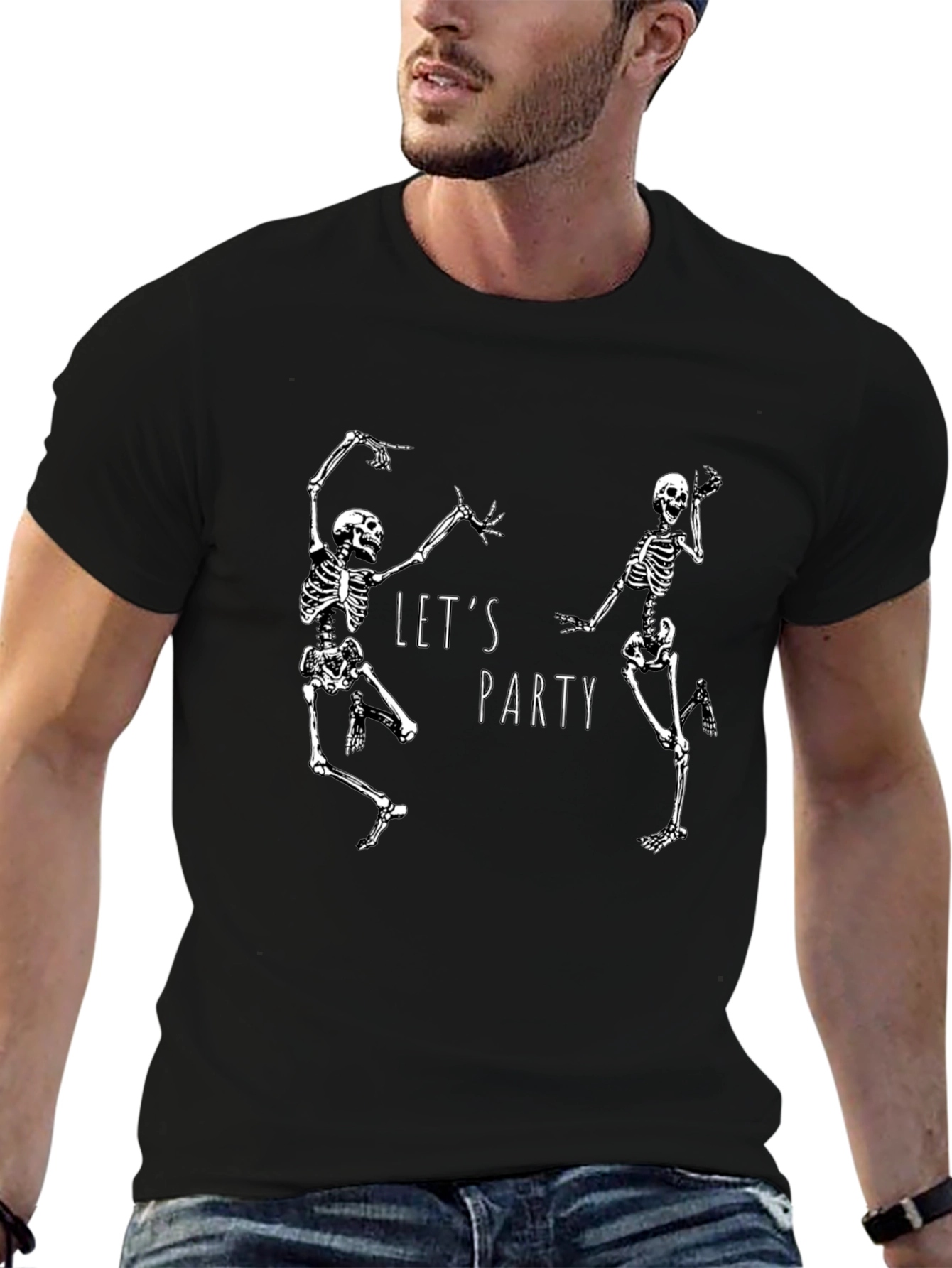 Dancing Skeleton Party Graphic Tee - Black Cotton T-Shirt
