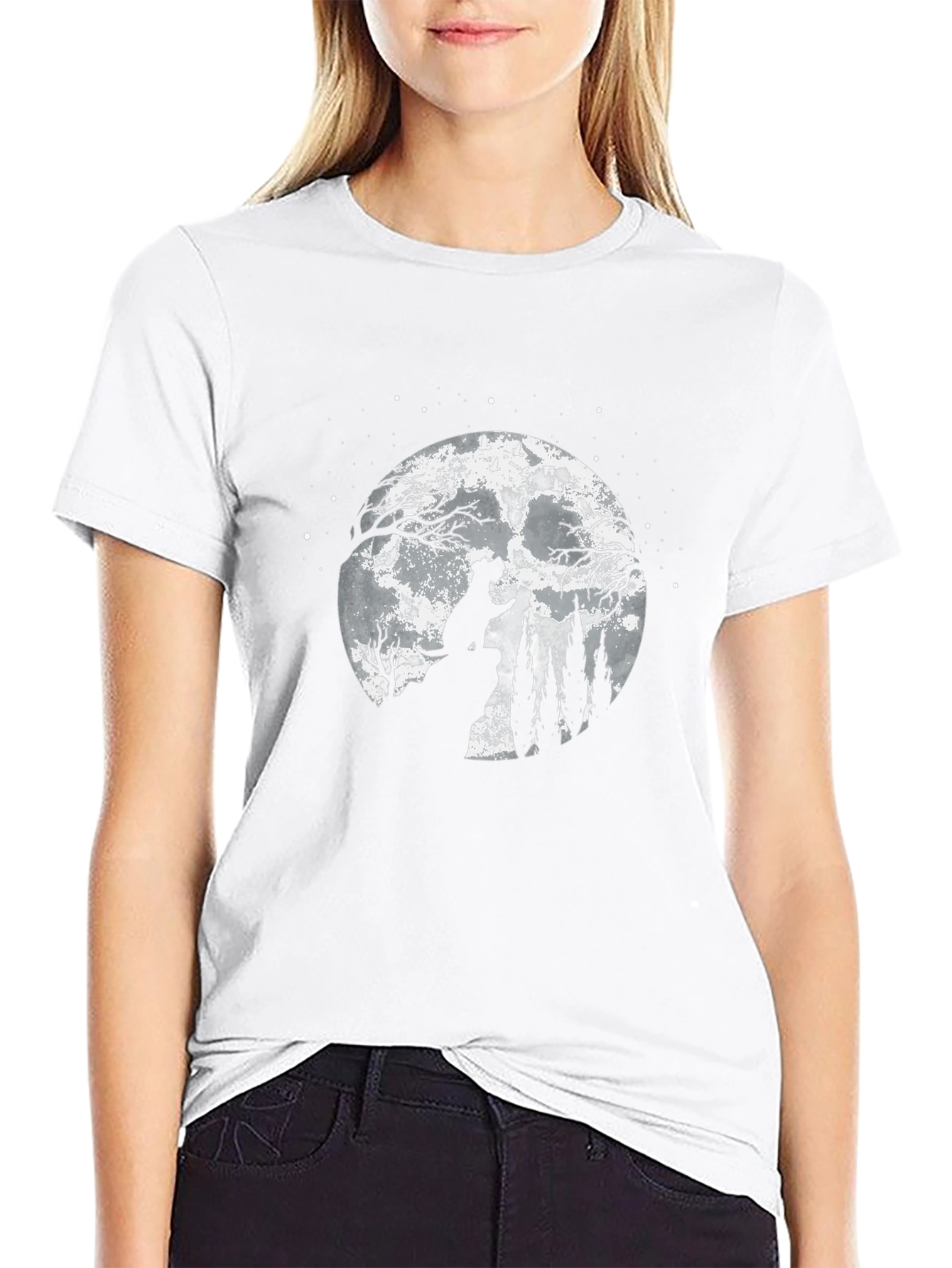 Dog Moon Silhouette Graphic Tee - Black
