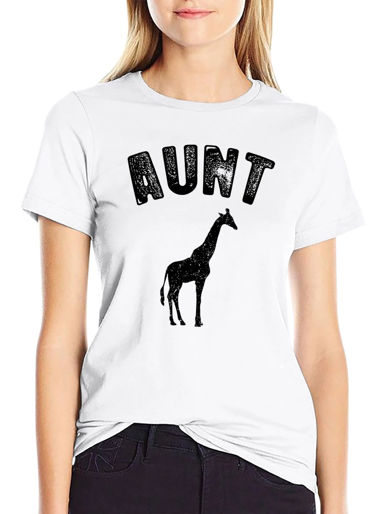 Aunt Giraffe Distressed Black T-Shirt