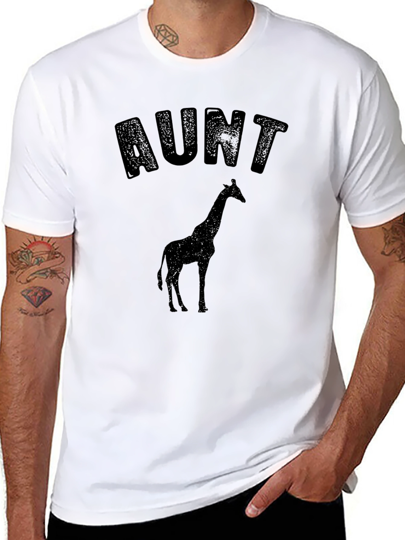 Aunt Giraffe Distressed Black T-Shirt
