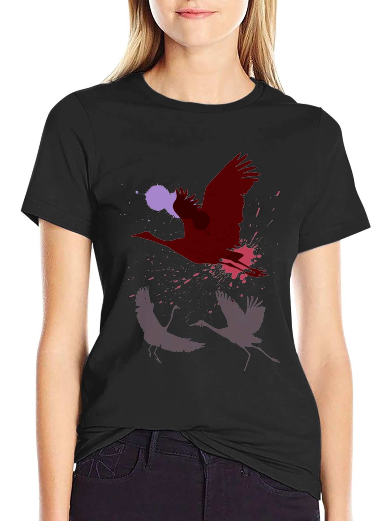 Abstract Crane Graphic Print T-Shirt