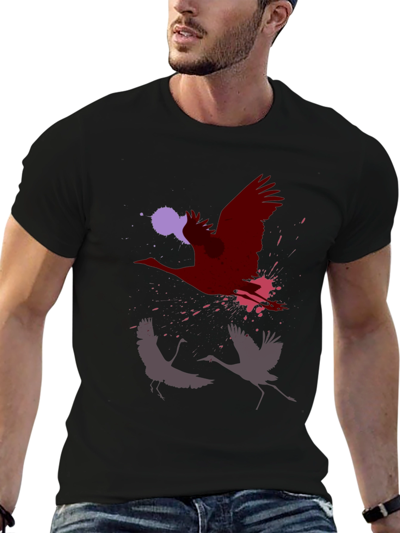 Abstract Crane Graphic Print T-Shirt