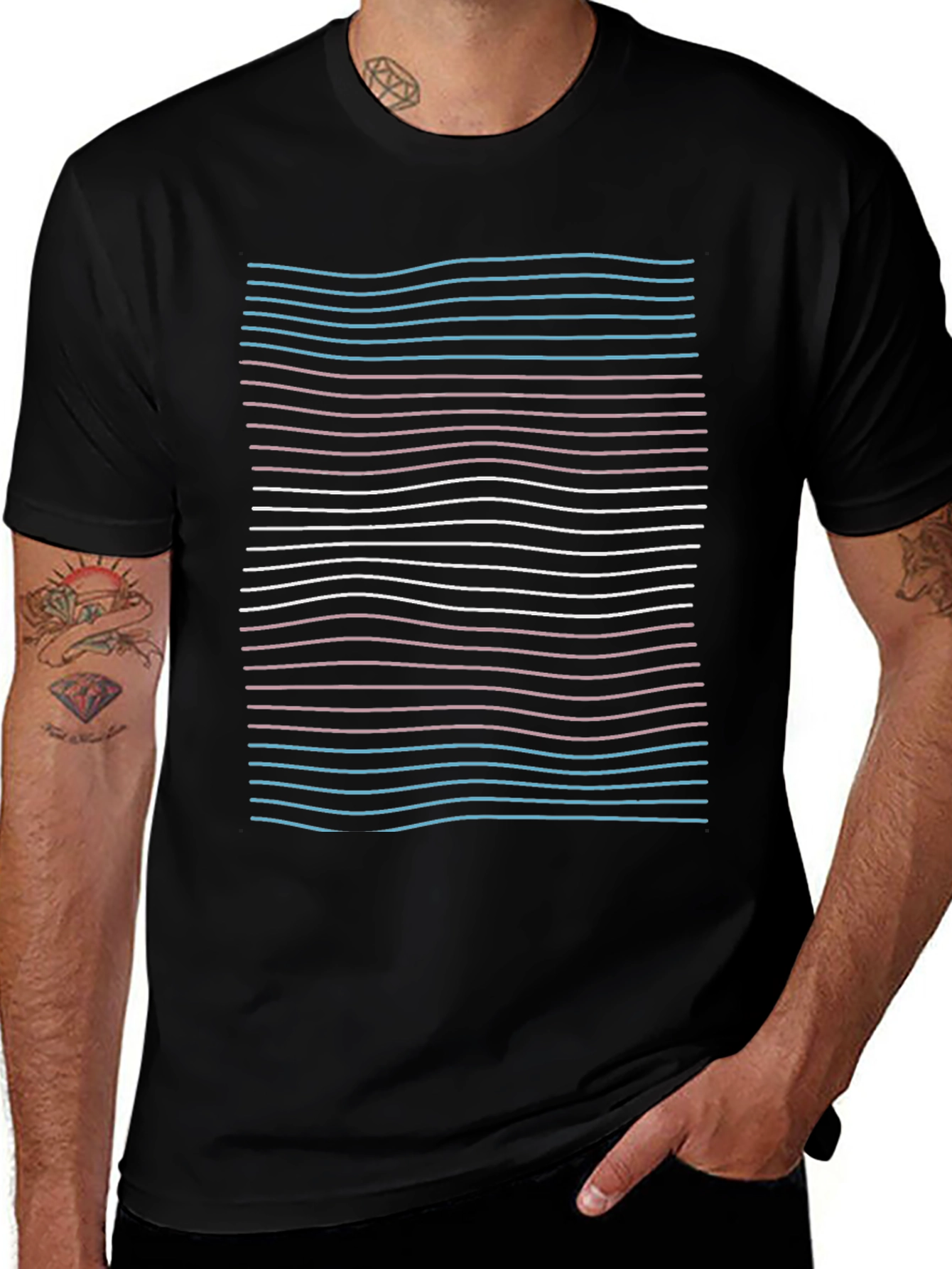 Transgender Pride Flag Stripes Black T-Shirt