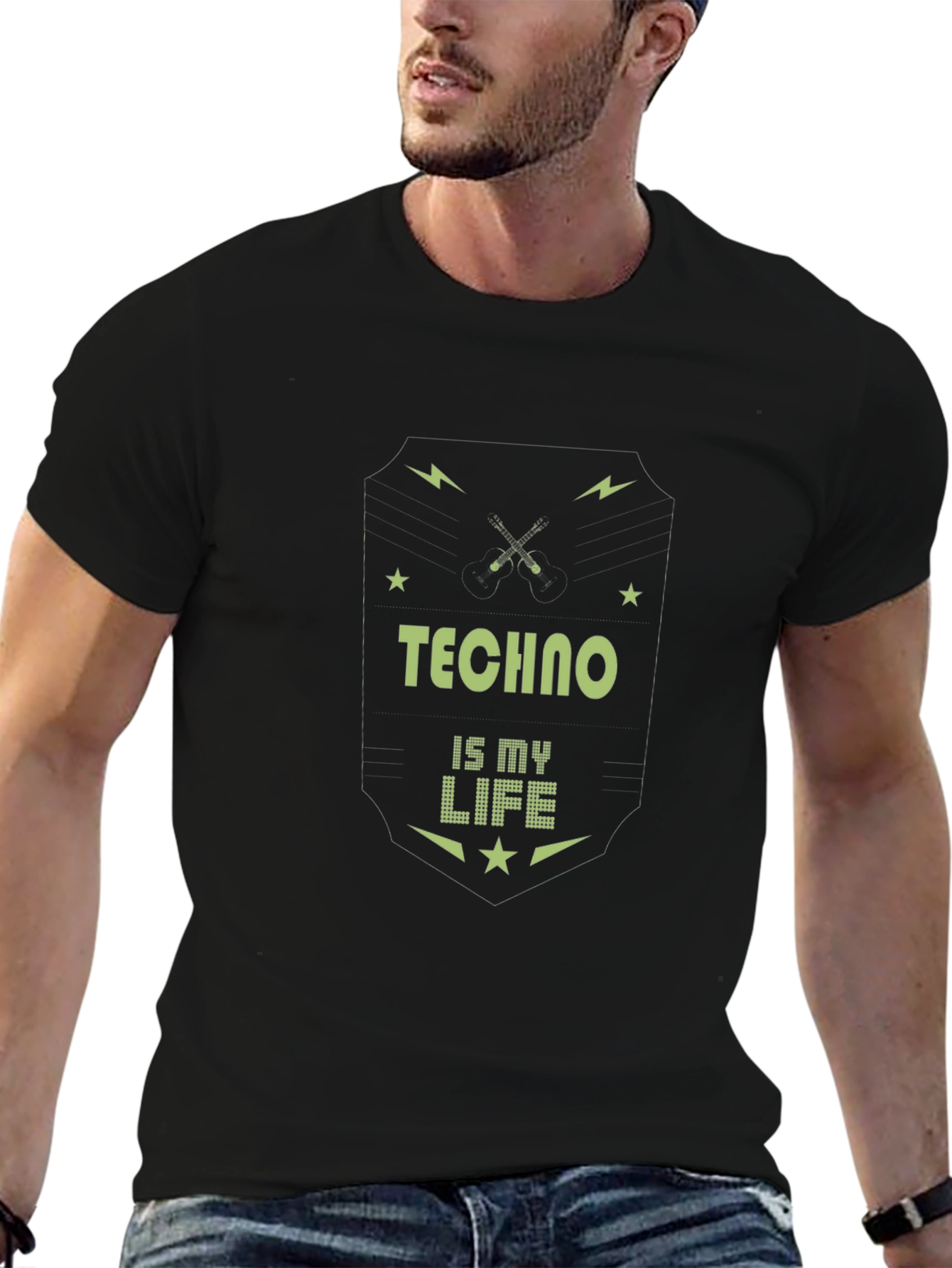 Techno is My Life Black Graphic T-Shirt