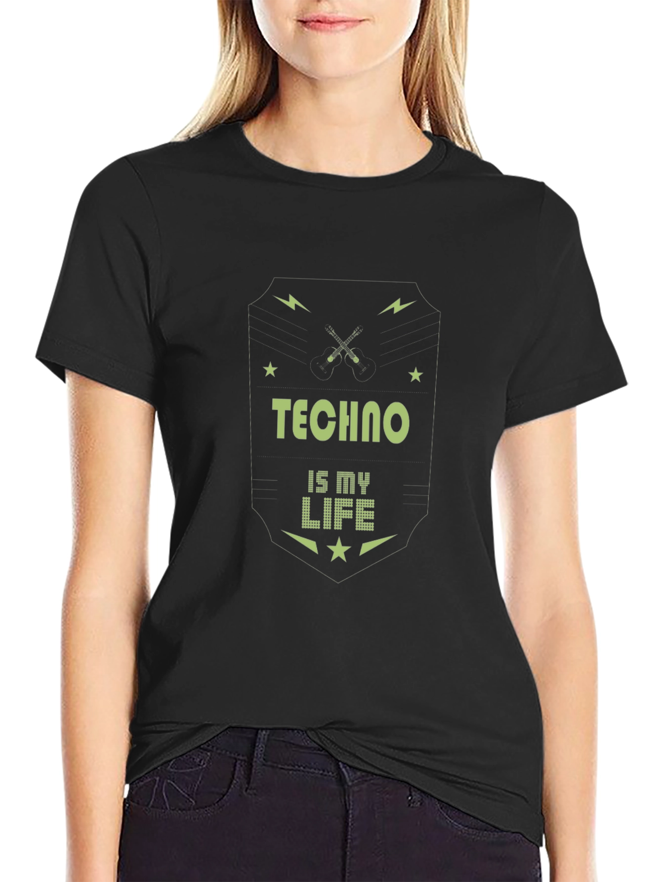 Techno is My Life Black Graphic T-Shirt