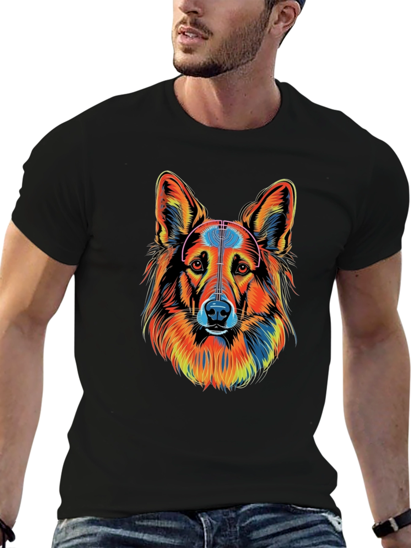 Vibrant Dog Graphic Tee - Unisex Black T-Shirt