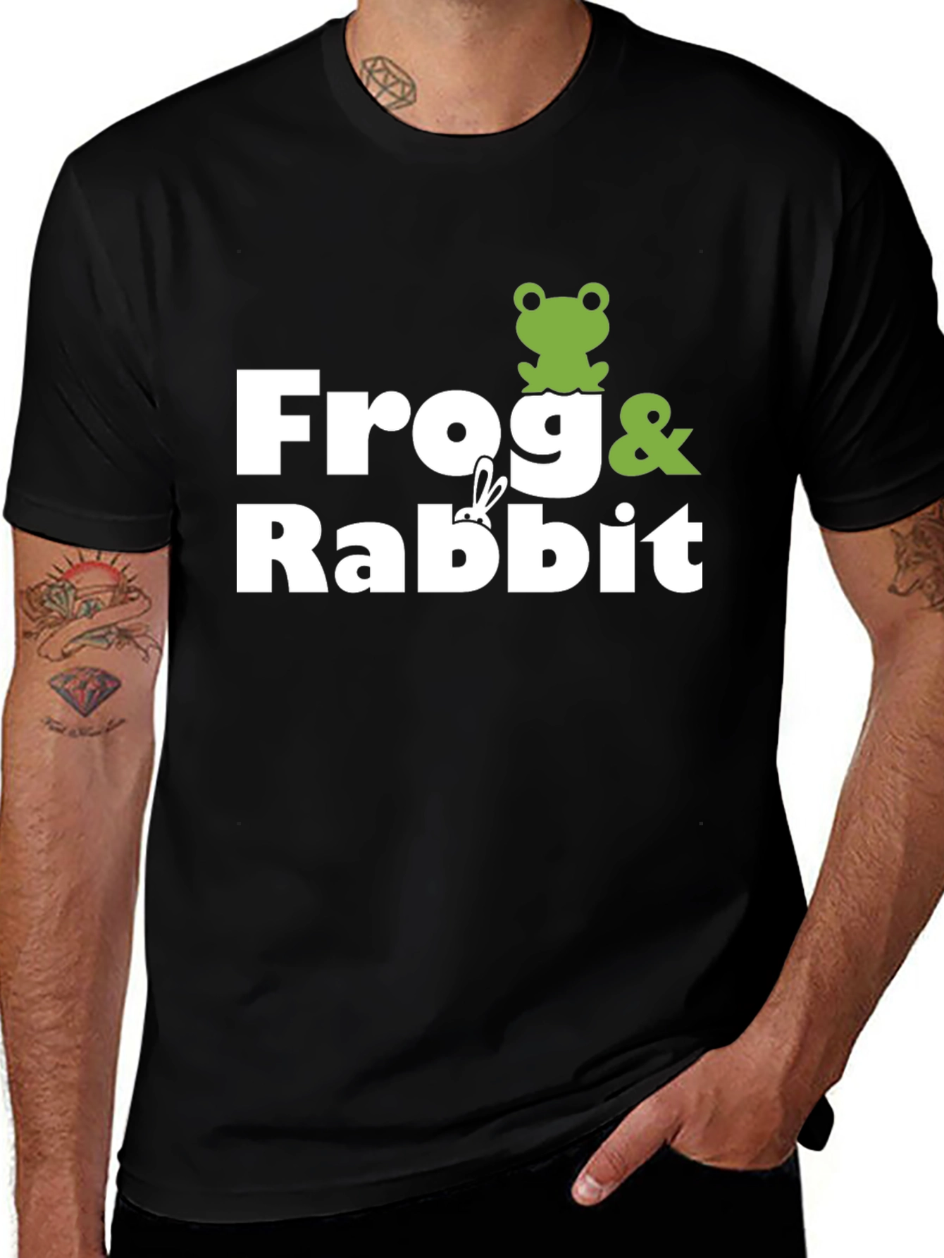 Frog & Rabbit Graphic Tee - Black Cotton T-Shirt