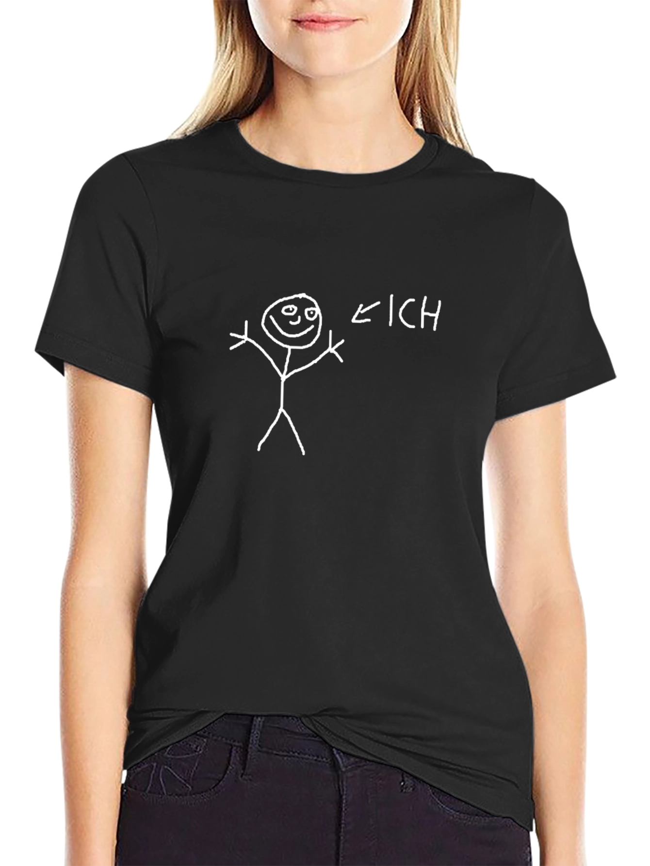 Funny Stick Figure Ich T-Shirt - Black