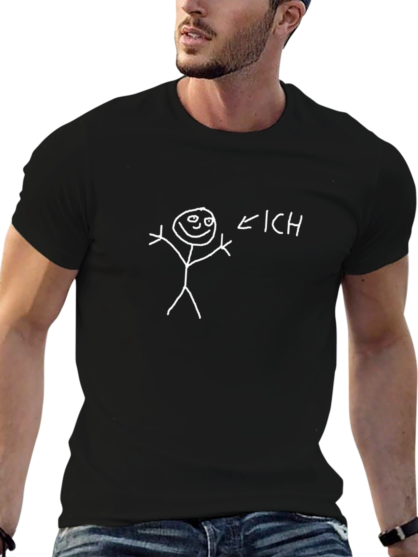 Funny Stick Figure Ich T-Shirt - Black