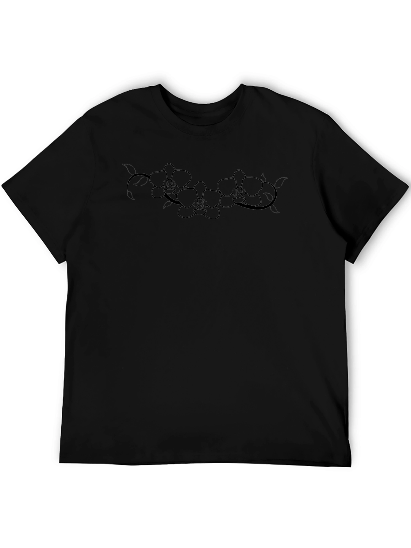 Elegant Orchid Graphic Black T-Shirt