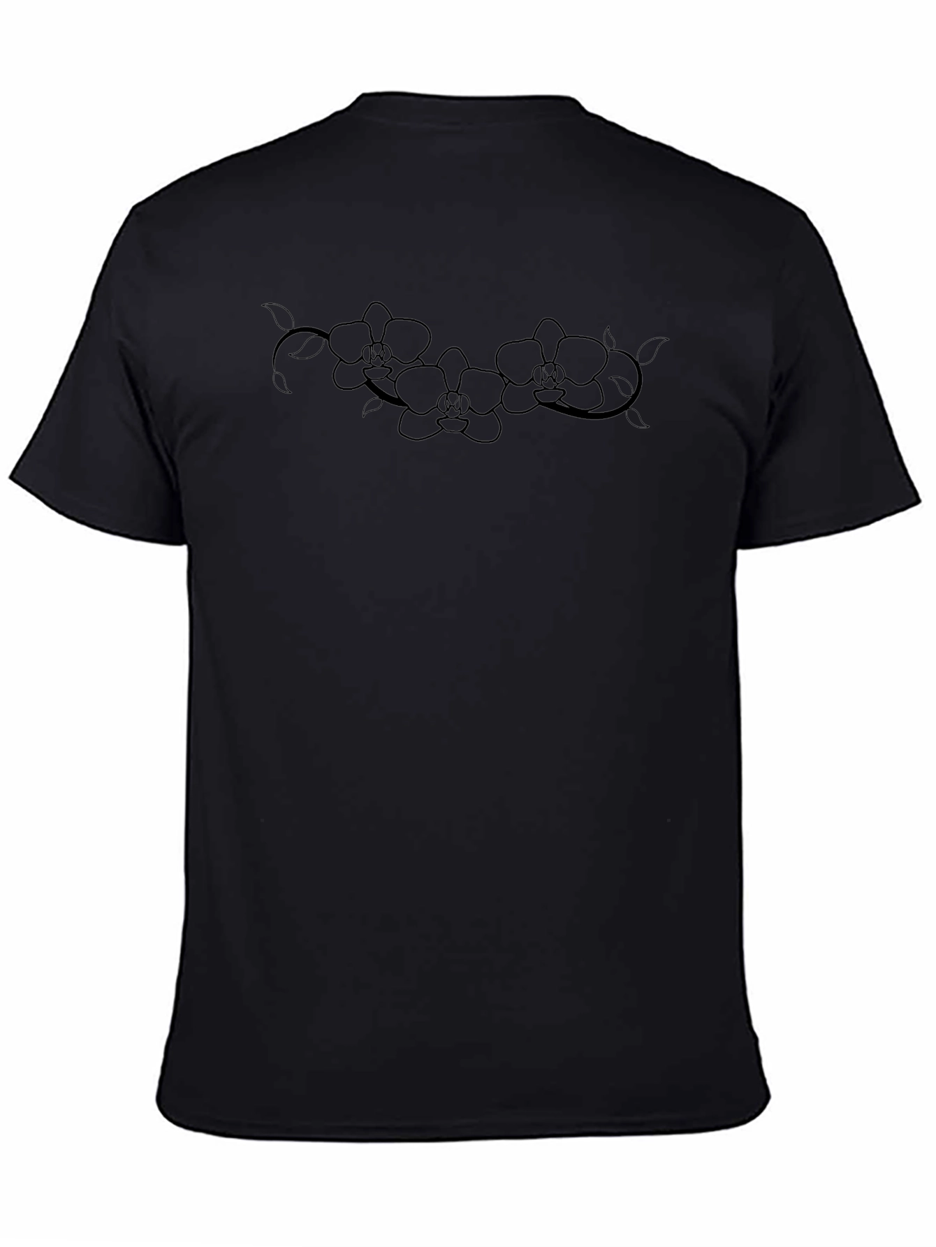Elegant Orchid Graphic Black T-Shirt