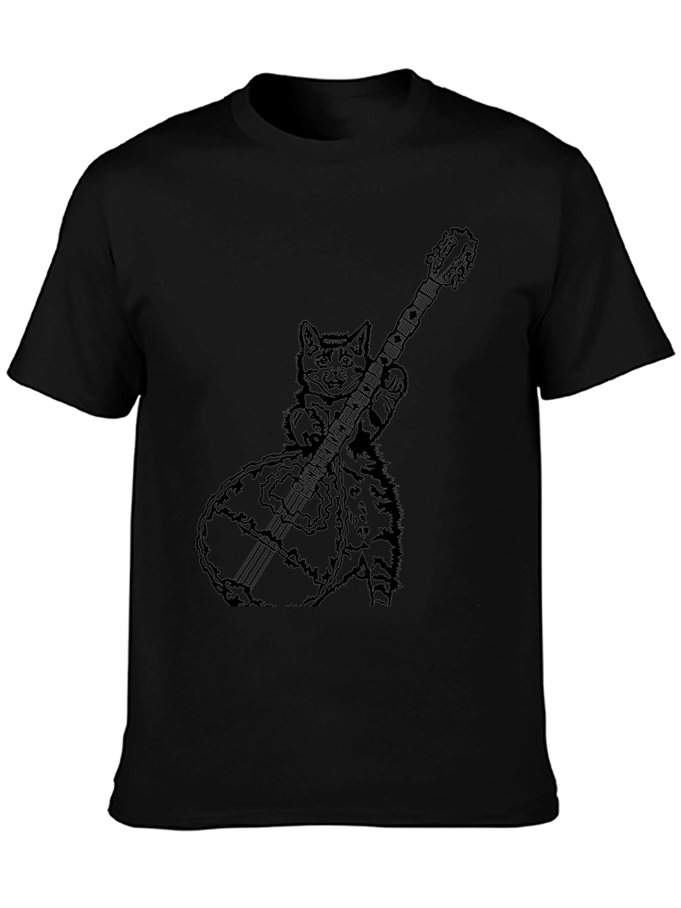 Cat Playing Guitar T-Shirt - Black