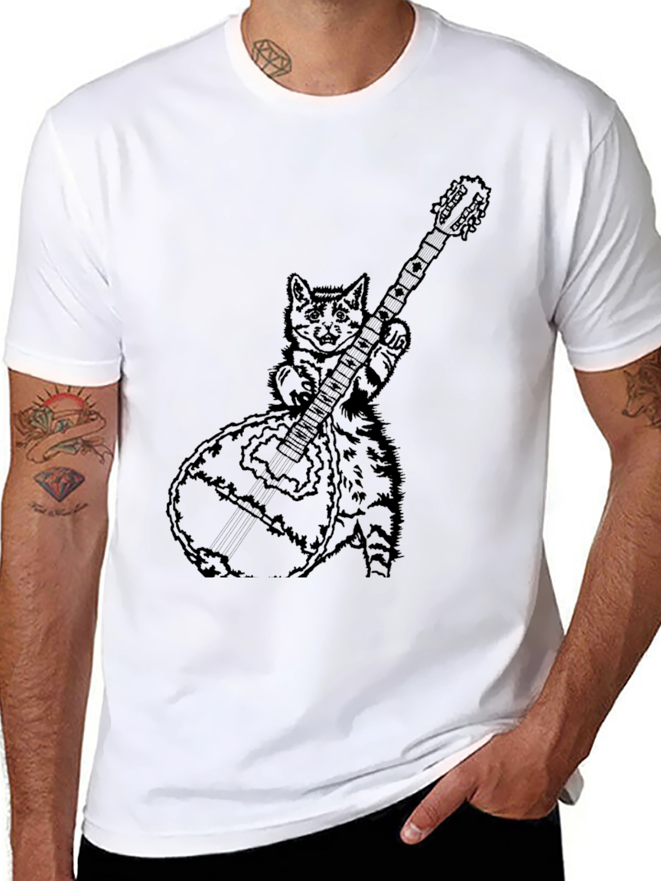 Cat Playing Guitar T-Shirt - Black