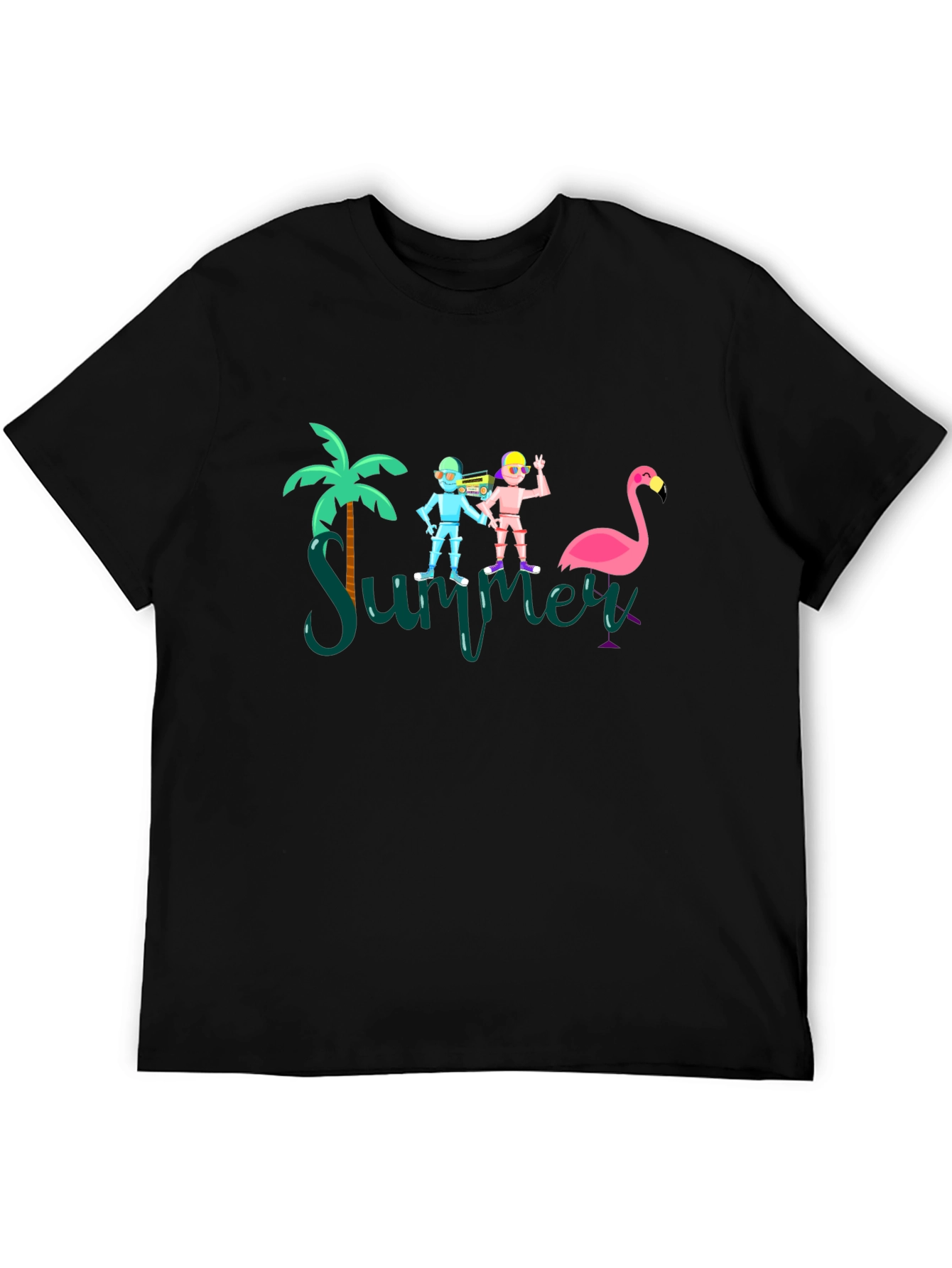 Summer Vibes Graphic Tee - Black Cotton T-Shirt