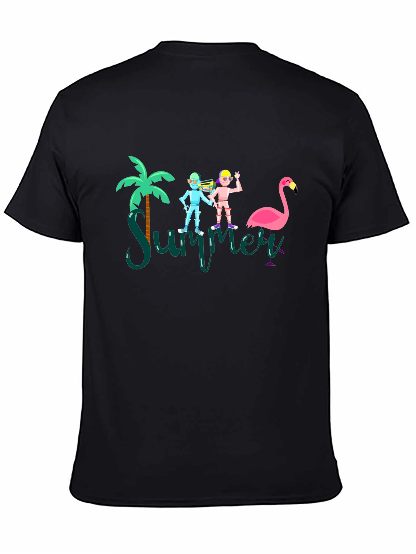 Summer Vibes Graphic Tee - Black Cotton T-Shirt